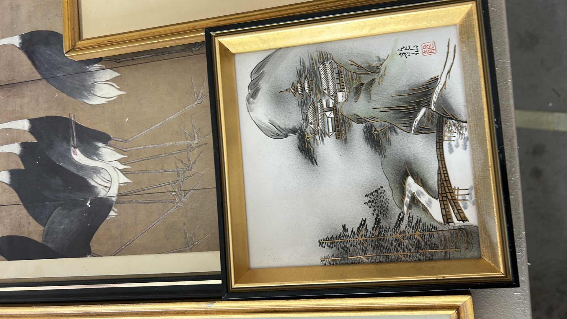 Photo 1 of 4 FRAMED ASIAN PAINTING ON TILE ARTWORK 3.75” x H18.5”