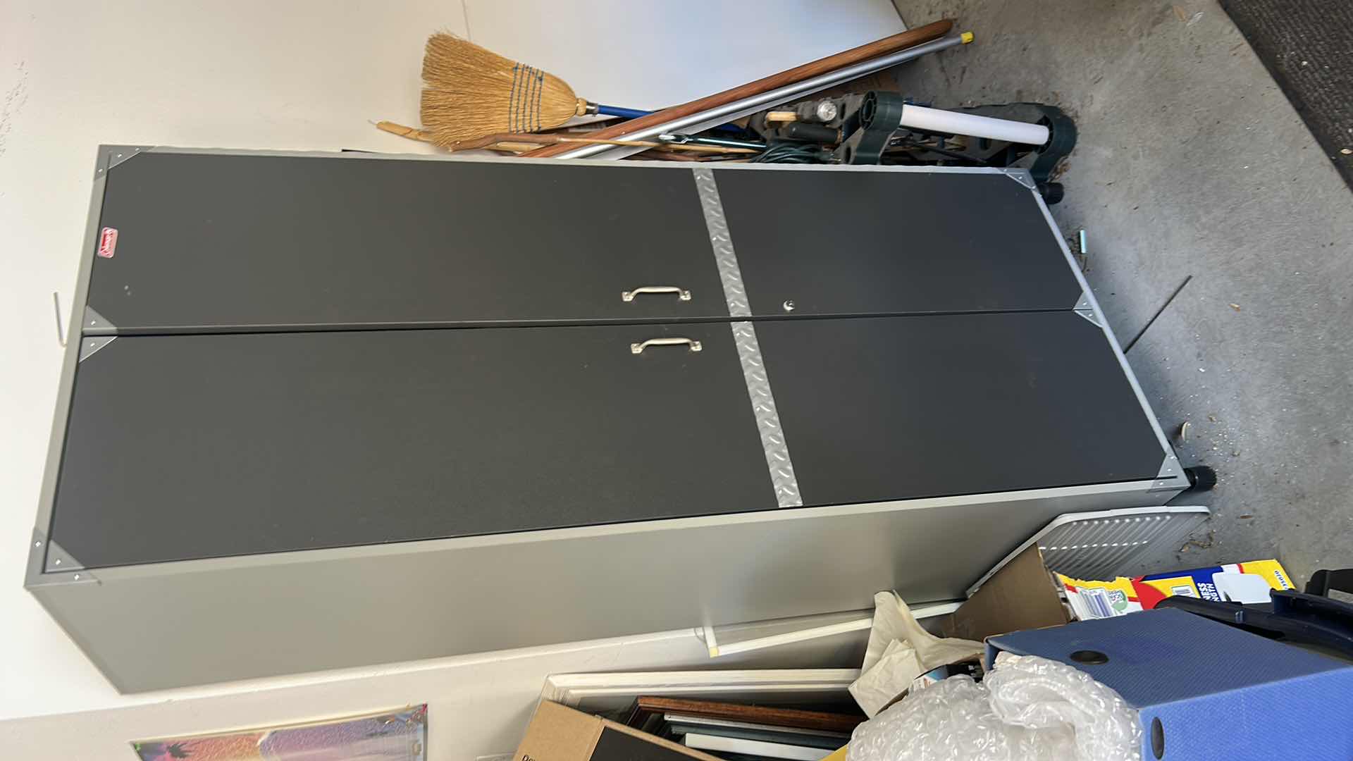 Photo 2 of COLEMAN HEAVY DUTY GARAGE CABINET ON WHEELS WITH CONTENTS  31 1/4“ x 19 1/2“ x H76“