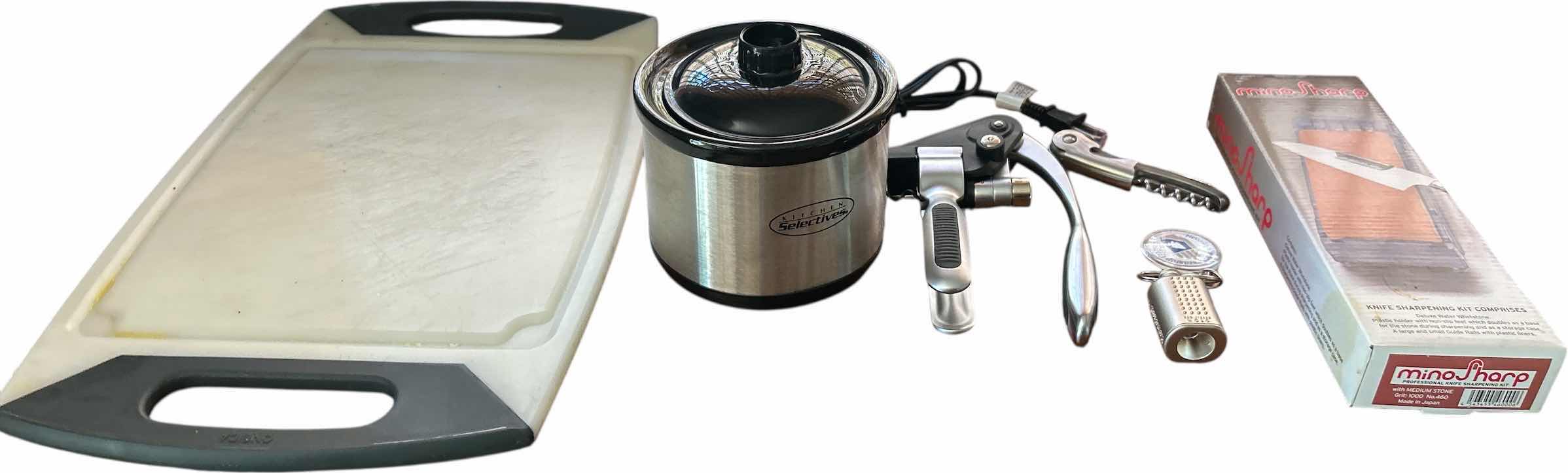 Photo 1 of KITCHEN ITEMS - WINE OPENERS, KNIFE SHARPENING KIT, MINI SLOW COOKER AND CUTTING BOARD