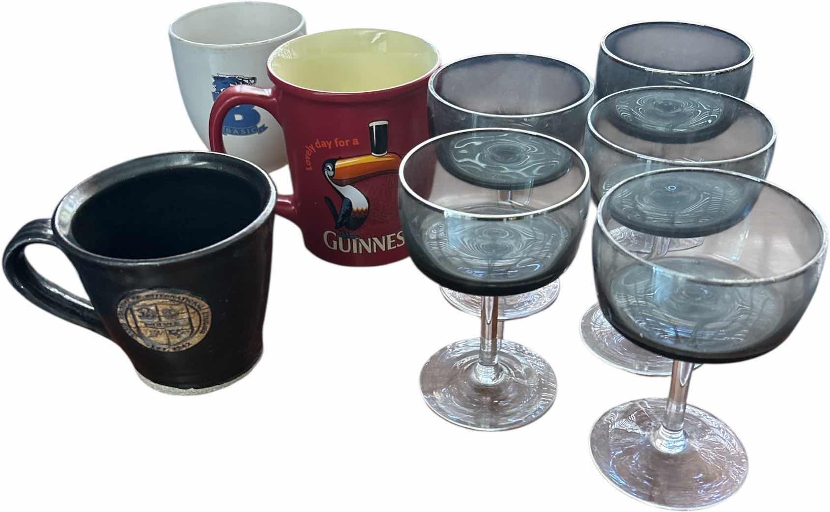 Photo 1 of 5 VINTAGE STEMWARE GLASSES AND 3 COFFEE MUGS