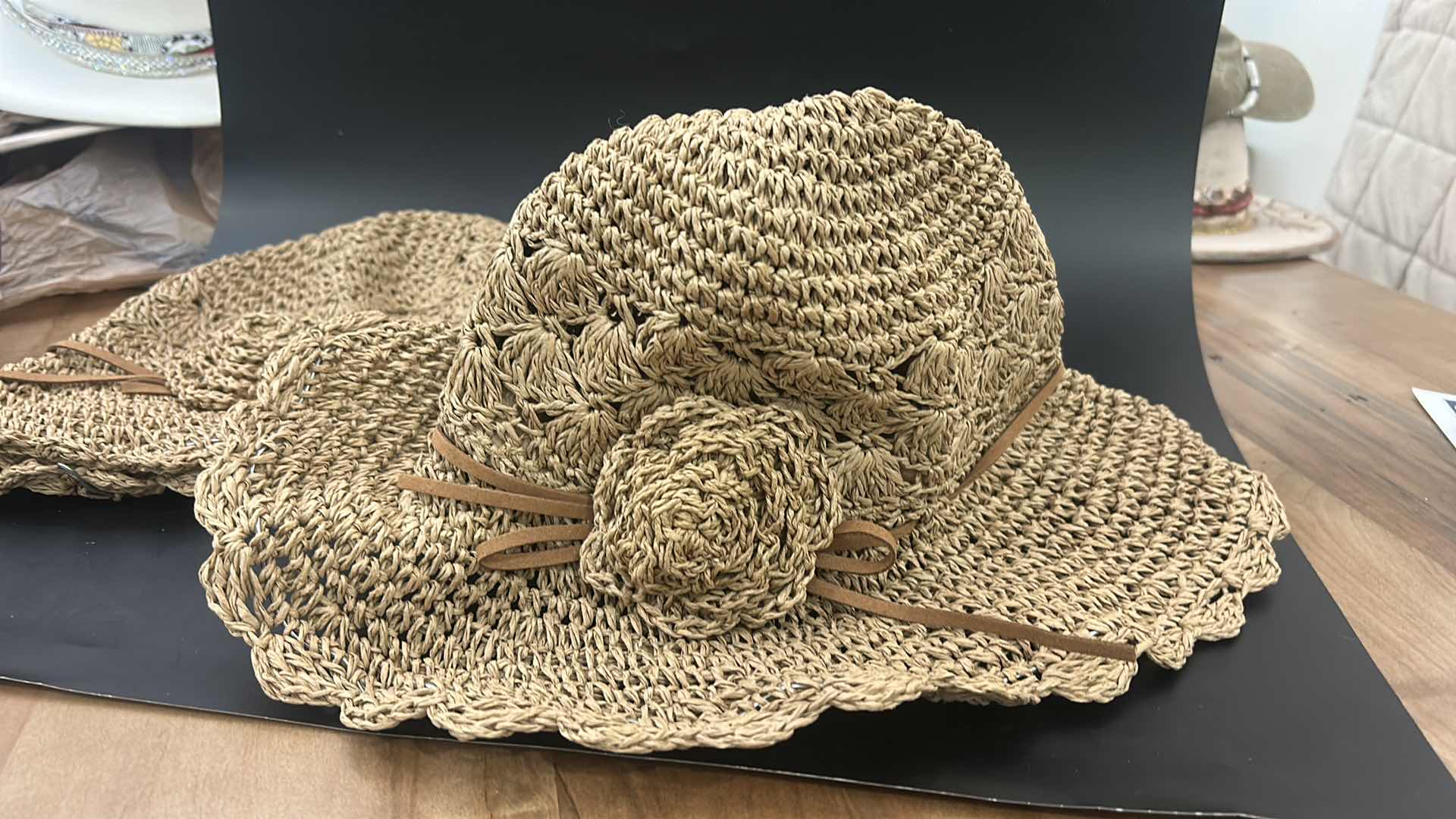 Photo 1 of NEW - 2 WOMENS ADJUSTABLE STRAW HATS