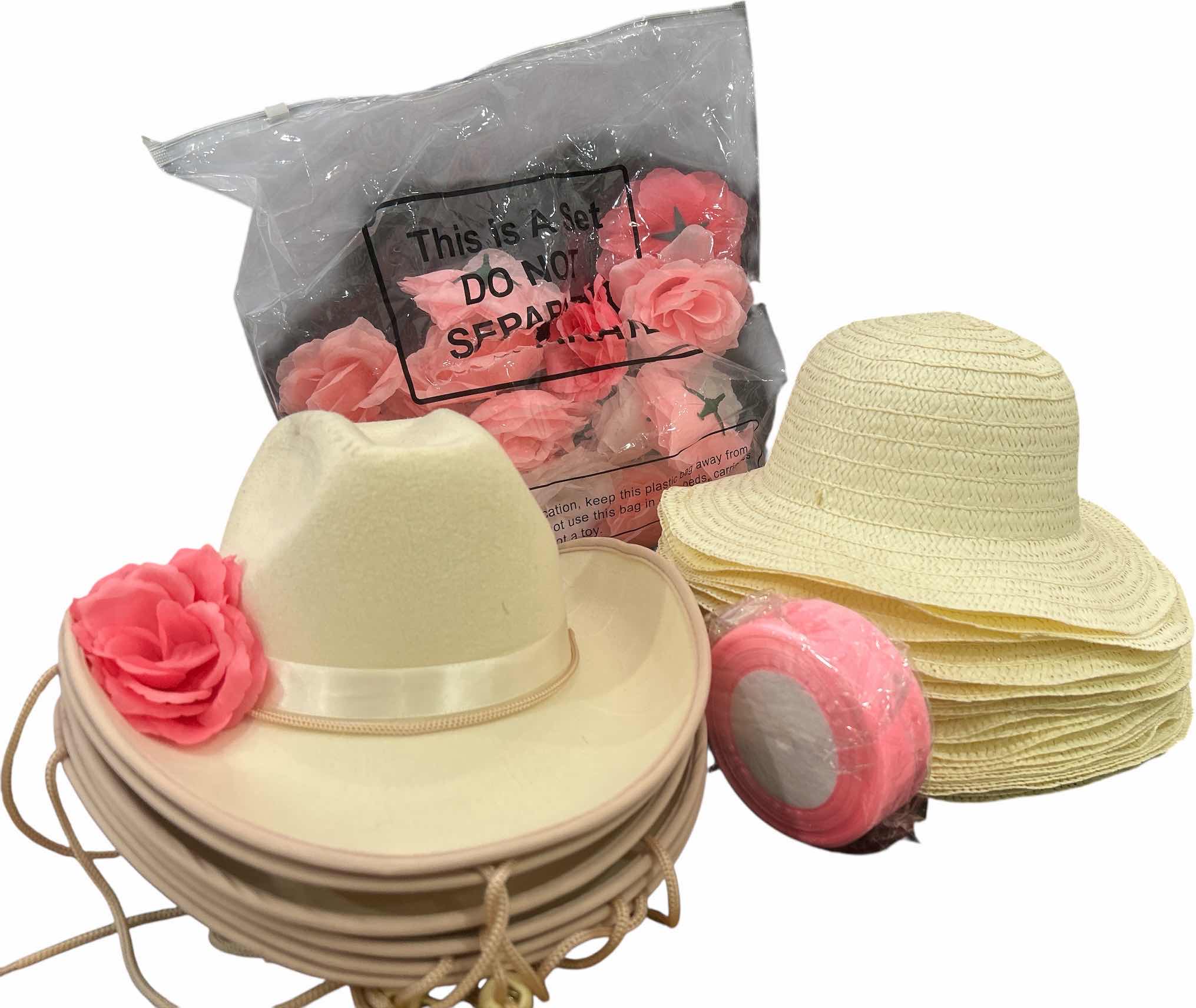 Photo 1 of NEW - 30 GIRLS HATS WITH RIBBON AND FLOWERS