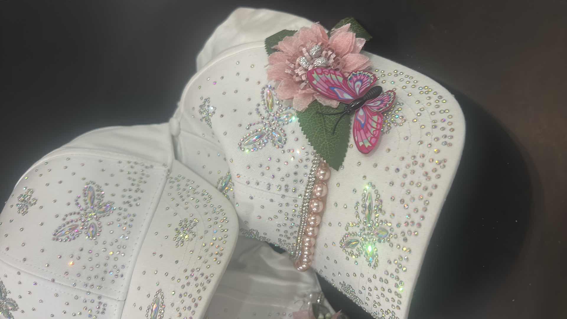 Photo 1 of NEW - 3 WHITE SPARKLY BUTTERFLY BASEBALL CAPS