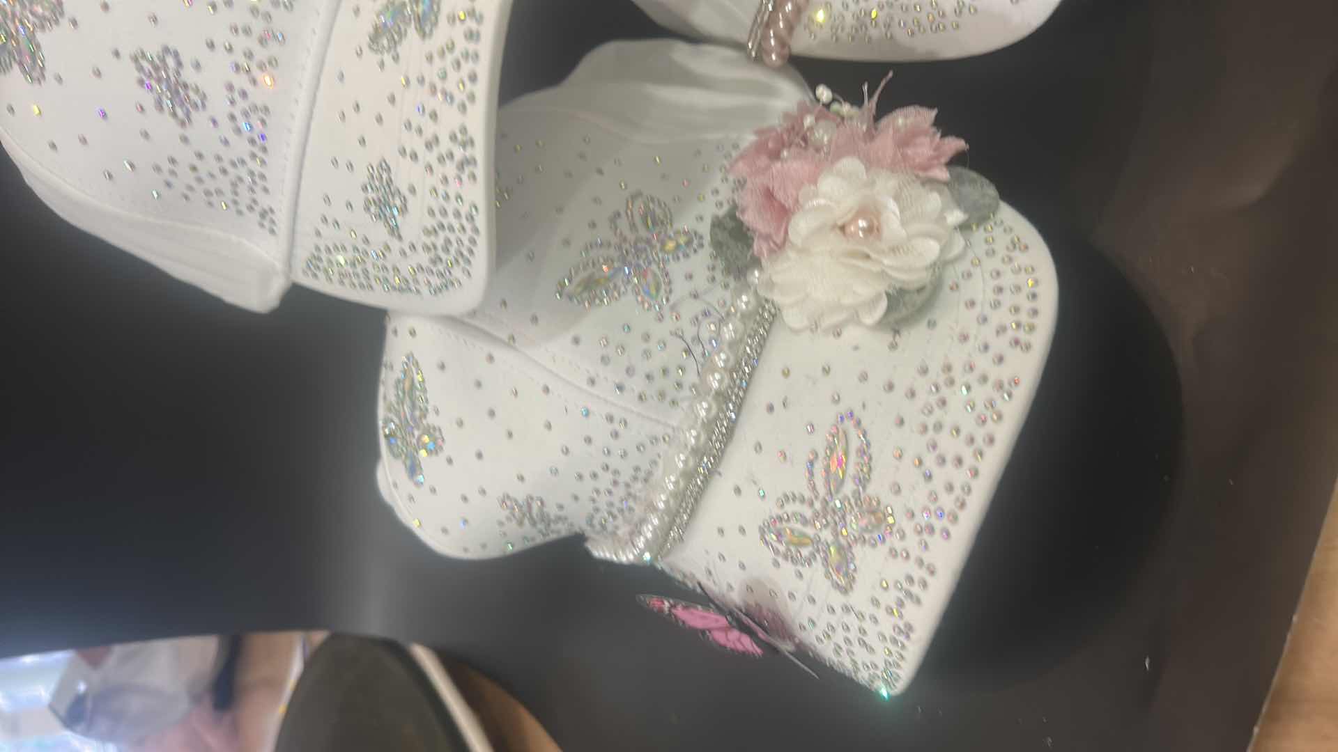 Photo 1 of NEW - 3 WHITE SPARKLY BUTTERFLY BASEBALL CAPS