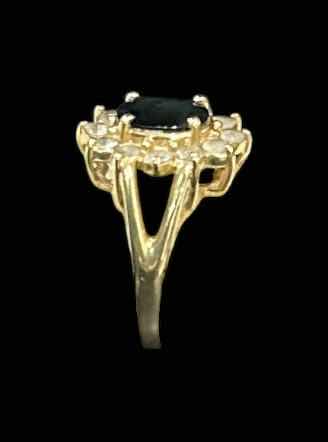 Photo 1 of 14K GOLD RING WITH DIAMONDS AND GREEN STONE ESTIMATED SIZE 8