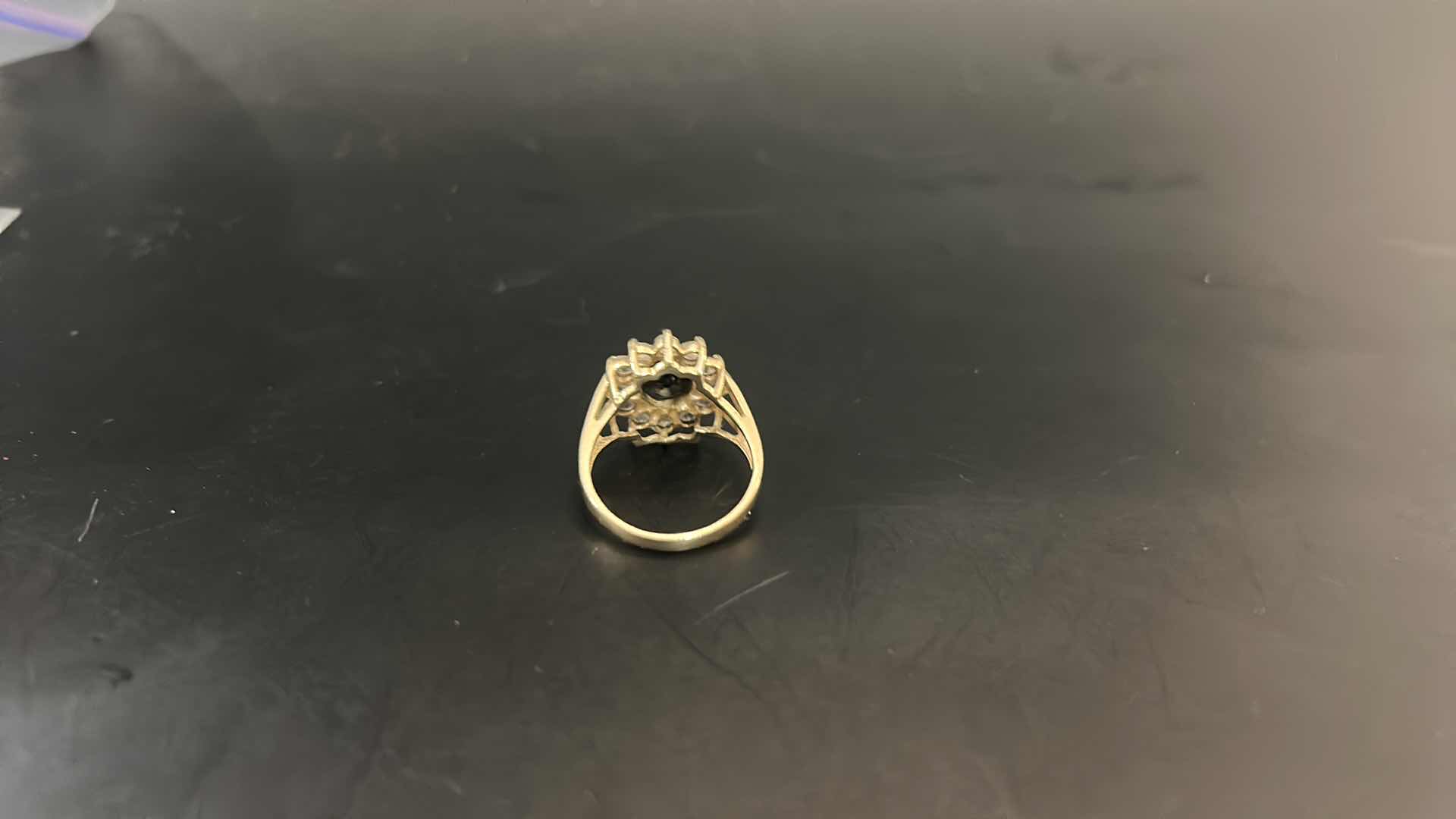 Photo 1 of 14K GOLD RING WITH DIAMONDS AND GREEN STONE ESTIMATED SIZE 8