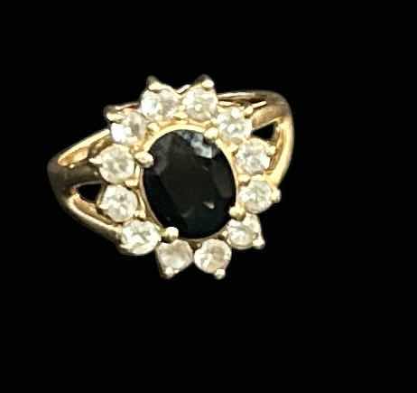 Photo 1 of 14K GOLD RING WITH DIAMONDS AND GREEN STONE ESTIMATED SIZE 8