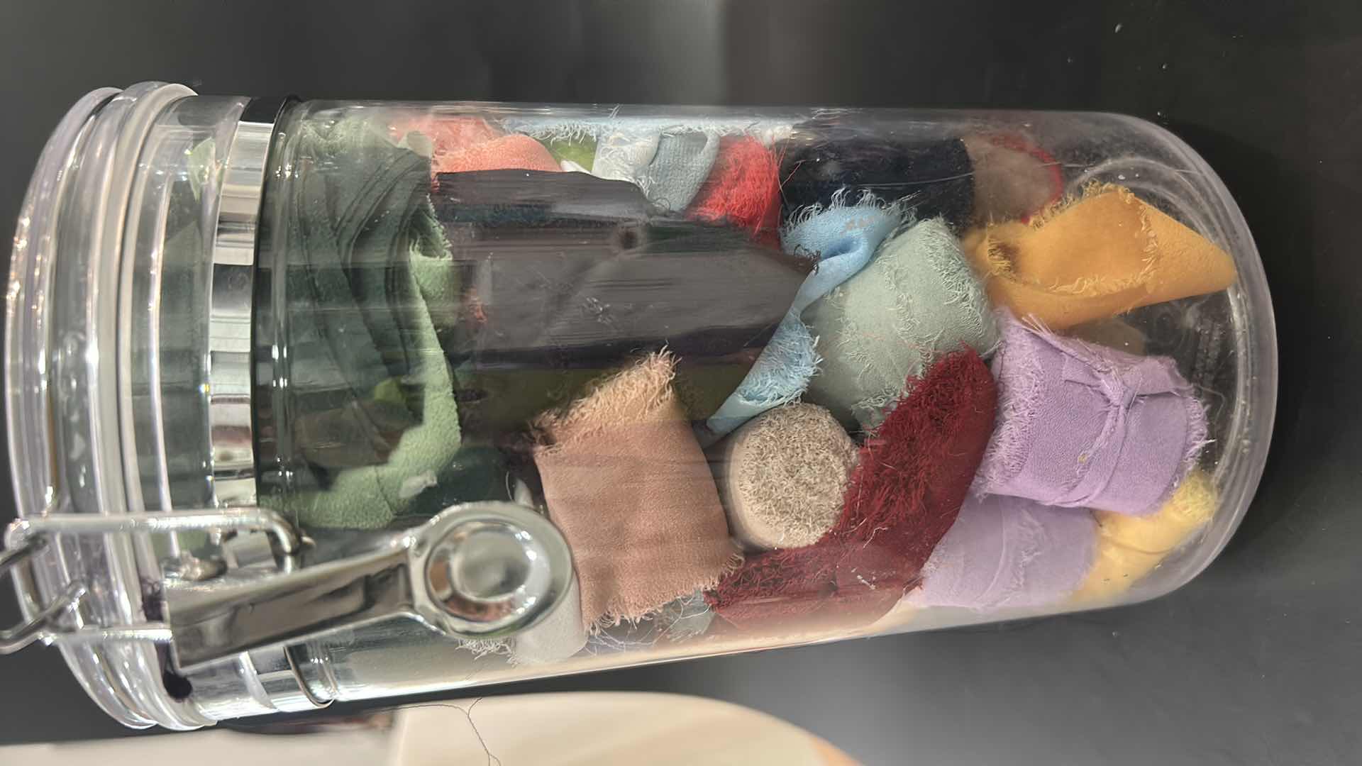 Photo 1 of CRAFTING SUPPLIES- BUTTONS AND RIBBONS WITH CONTAINERS