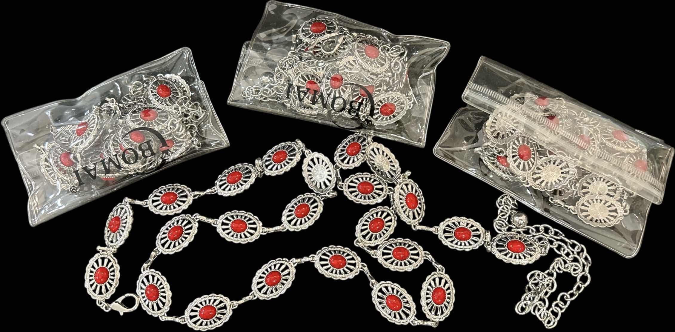 Photo 1 of 4 - RED AND SILVER CONCHO WESTERN STYLE BELTS