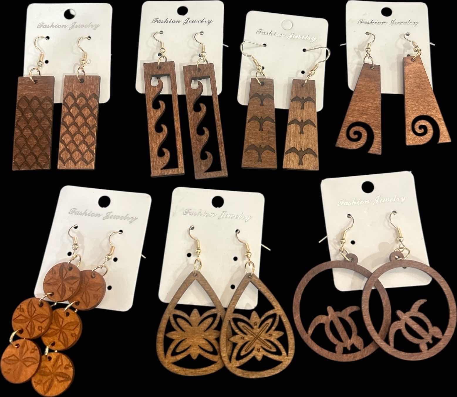 Photo 1 of NEW - 7 PAIRS WOOD PIERCED EARRINGS