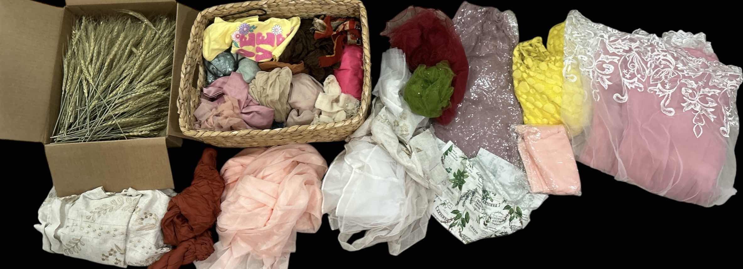 Photo 1 of BASKET WITH CRAFTING FABRIC & WHEAT