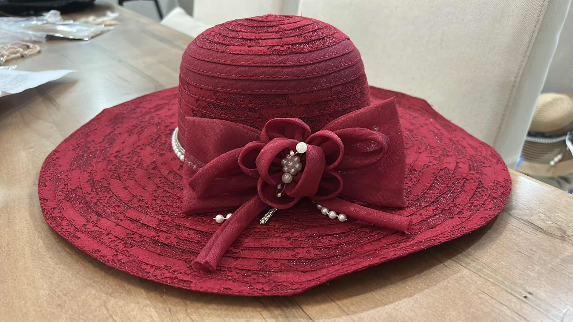 Photo 1 of NEW - RED LACE FLOPPY SUN HAT ADJUSTABLE SIZE M/L