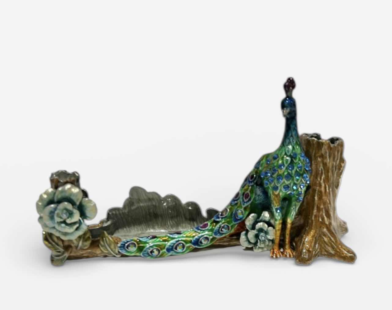 Photo 1 of BEJEWELED PEACOCK BUSINESS CARD AND PEN HOLDER H3”