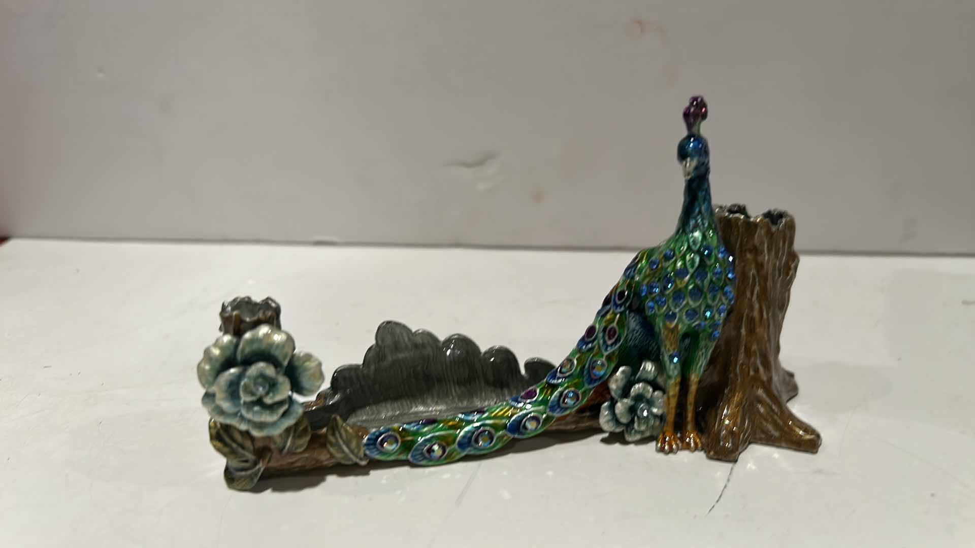 Photo 1 of BEJEWELED PEACOCK BUSINESS CARD AND PEN HOLDER H3”