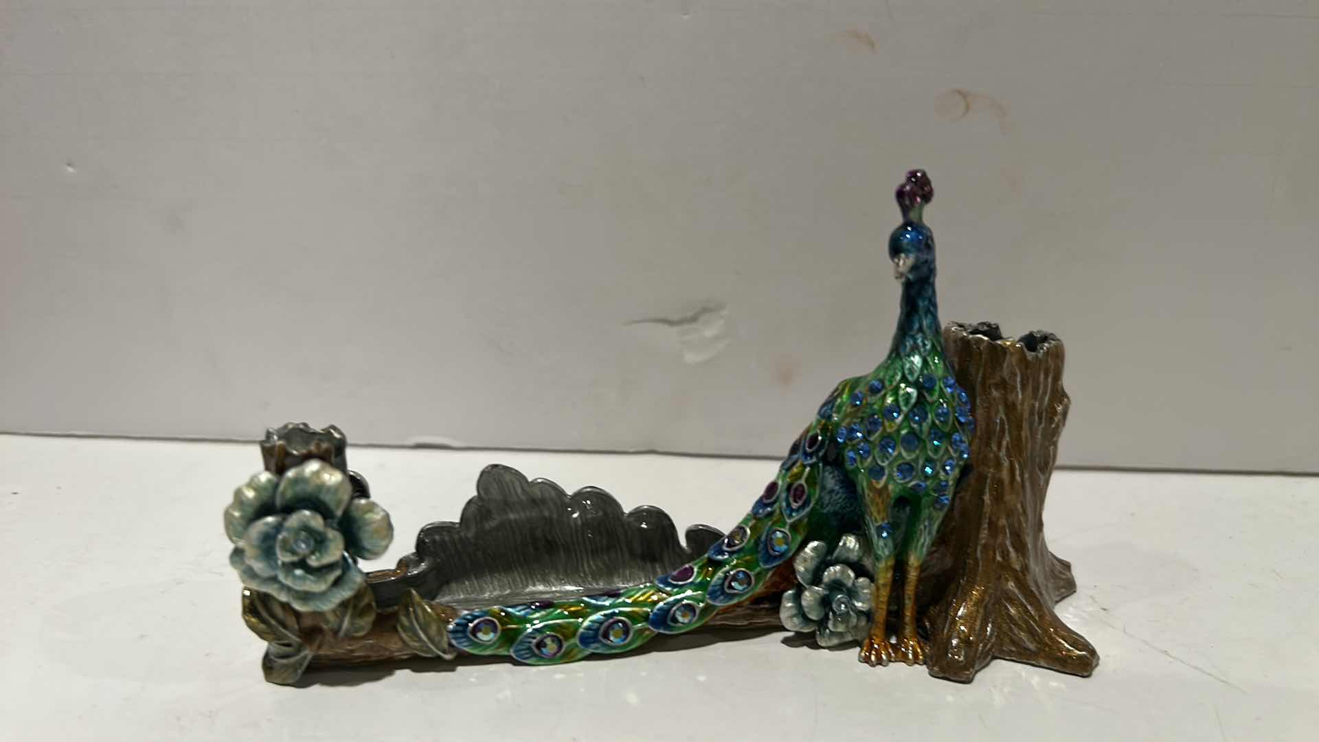 Photo 1 of BEJEWELED PEACOCK BUSINESS CARD AND PEN HOLDER H3”