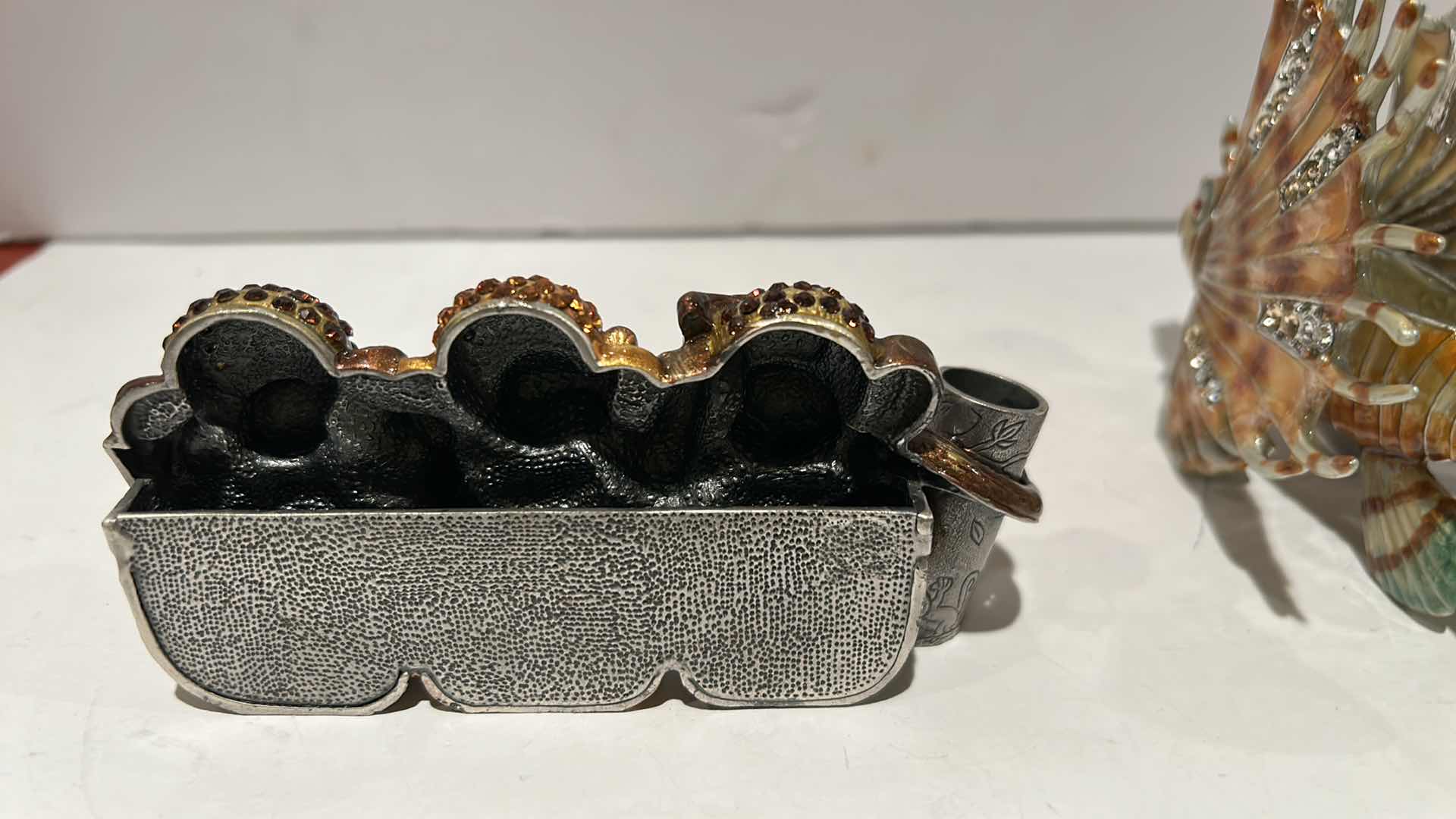 Photo 1 of 3 BEJEWELED MINI ITEMS- MONKEY BUSINESS CARD AND PEN HOLDER, CHAIR, & FISH H4”