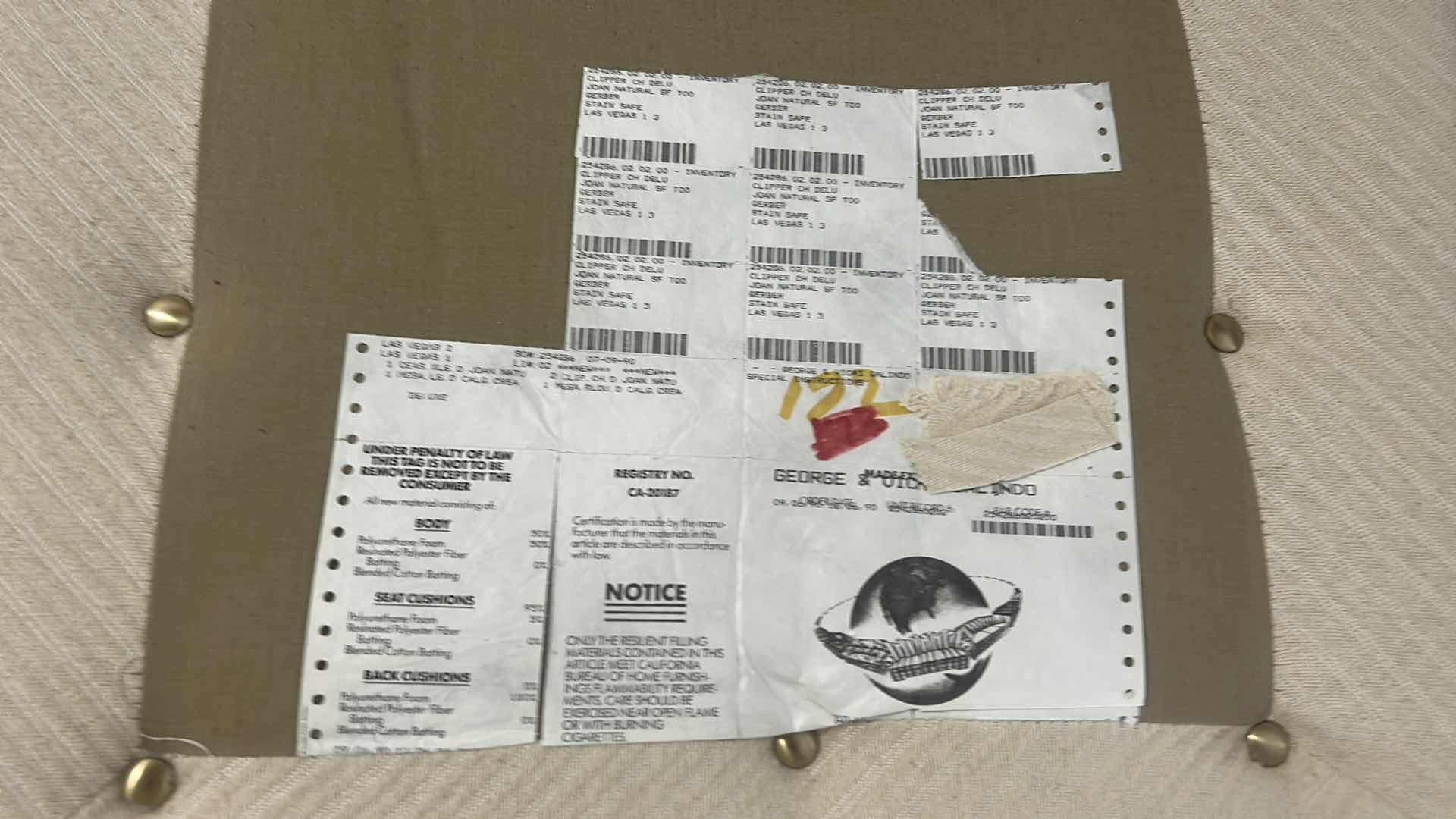 Photo 1 of FURNITURE HANOVER ROLL ARM CHAIR IN A LIGHT-COLORED UPHOLSTERY. 30“ x 40“ x H28“