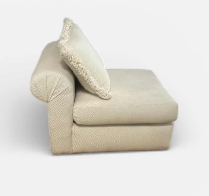 Photo 1 of FURNITURE HANOVER ROLL ARM CHAIR IN A LIGHT-COLORED UPHOLSTERY. 30“ x 40“ x H28“