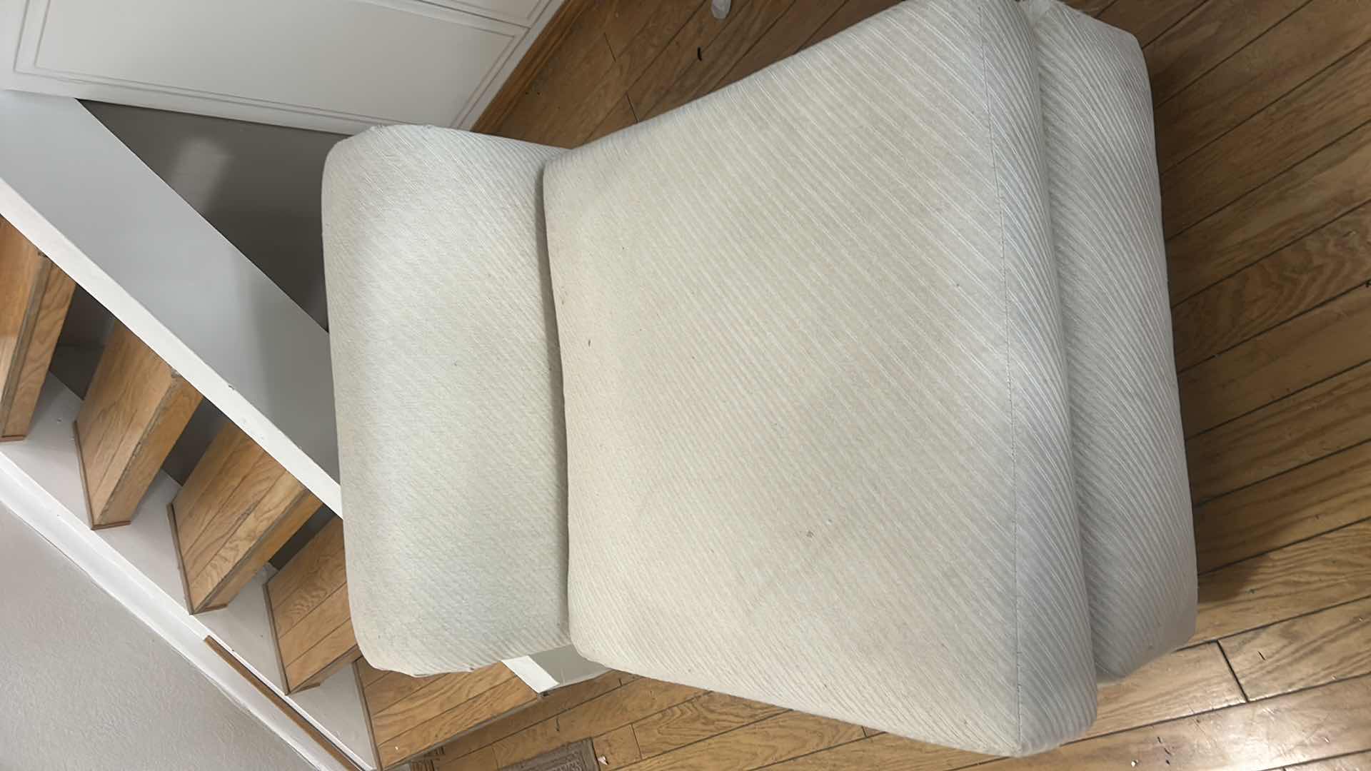 Photo 1 of FURNITURE HANOVER ROLL ARM CHAIR IN A LIGHT-COLORED UPHOLSTERY. 30“ x 40“ x H28“