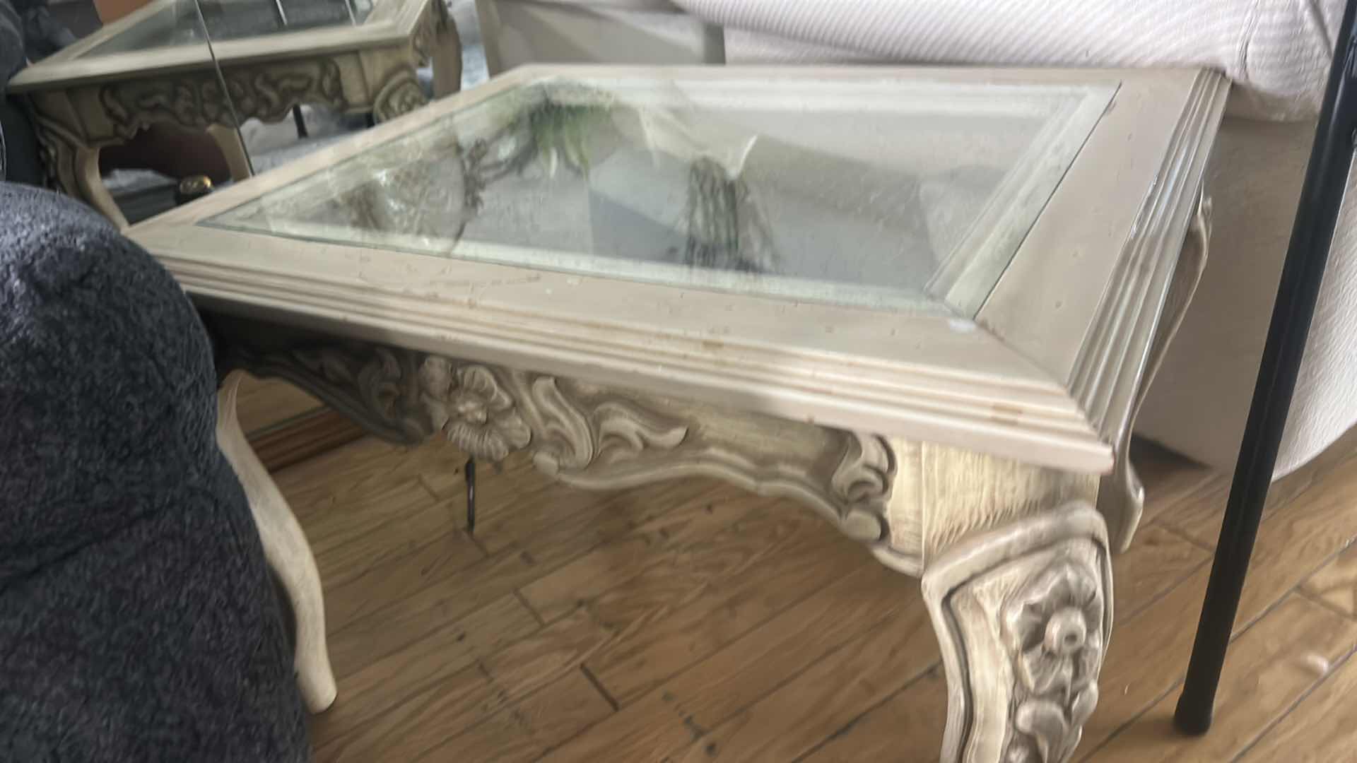 Photo 1 of VINTAGE WOOD AND GLASS  END TABLE. 24“ x 30“ x H20“