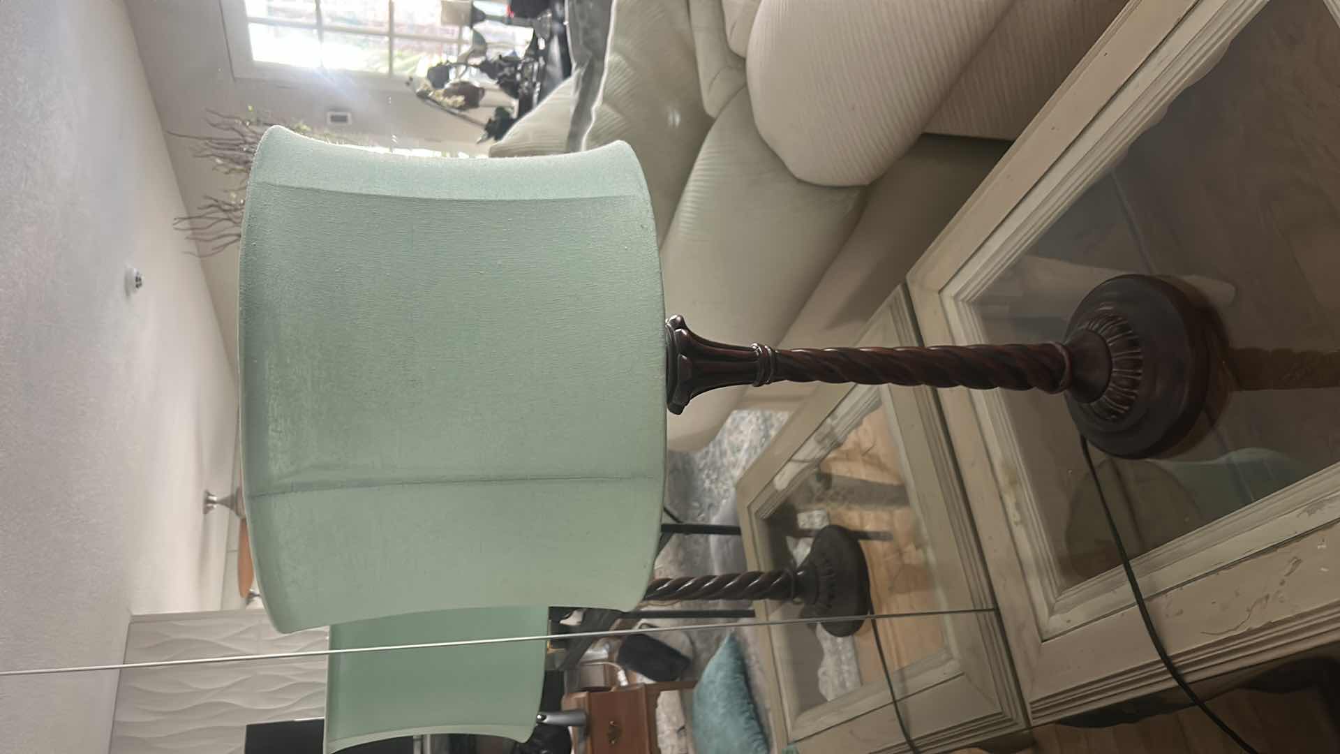 Photo 1 of METAL TABLE LAMP WITH BLUE SHADE H32”