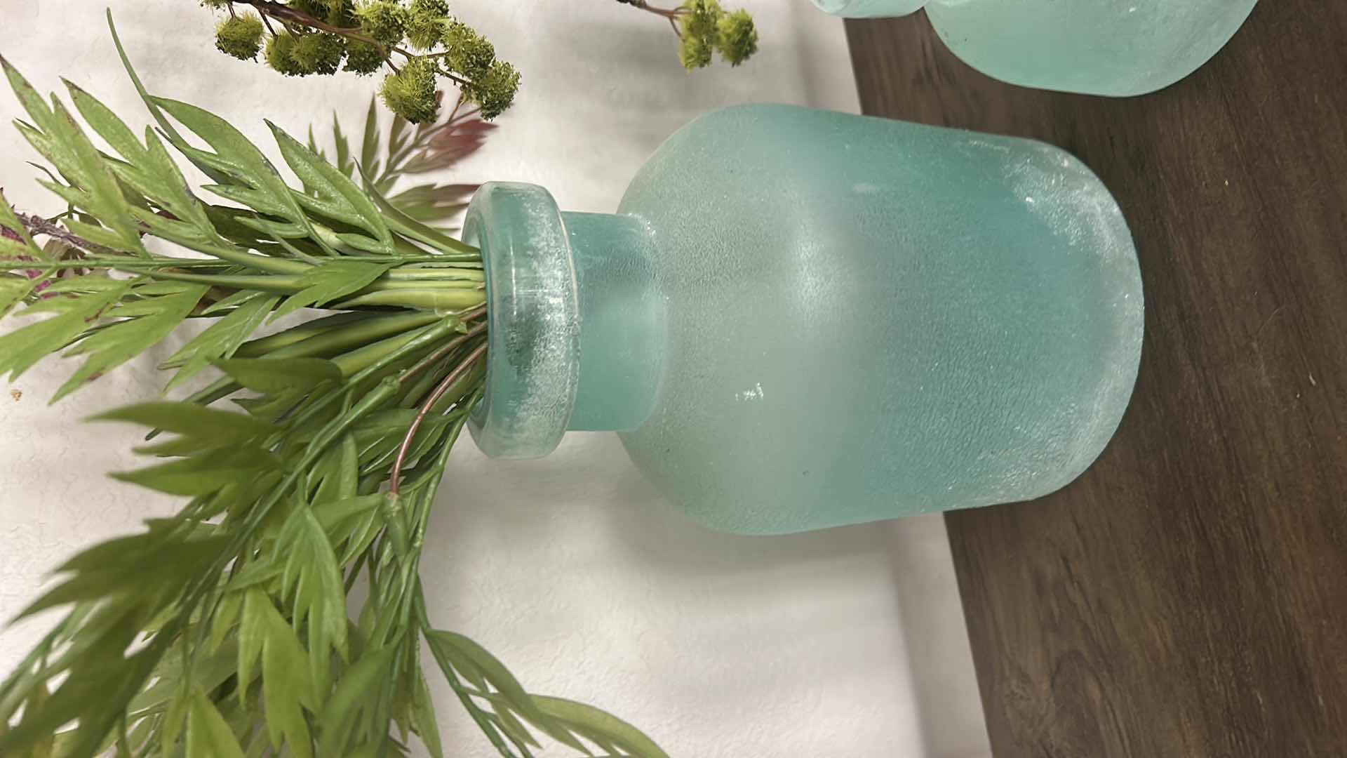 Photo 1 of 3 FROSTED GLASS VASES WITH FAUX FLOWERS  H8”