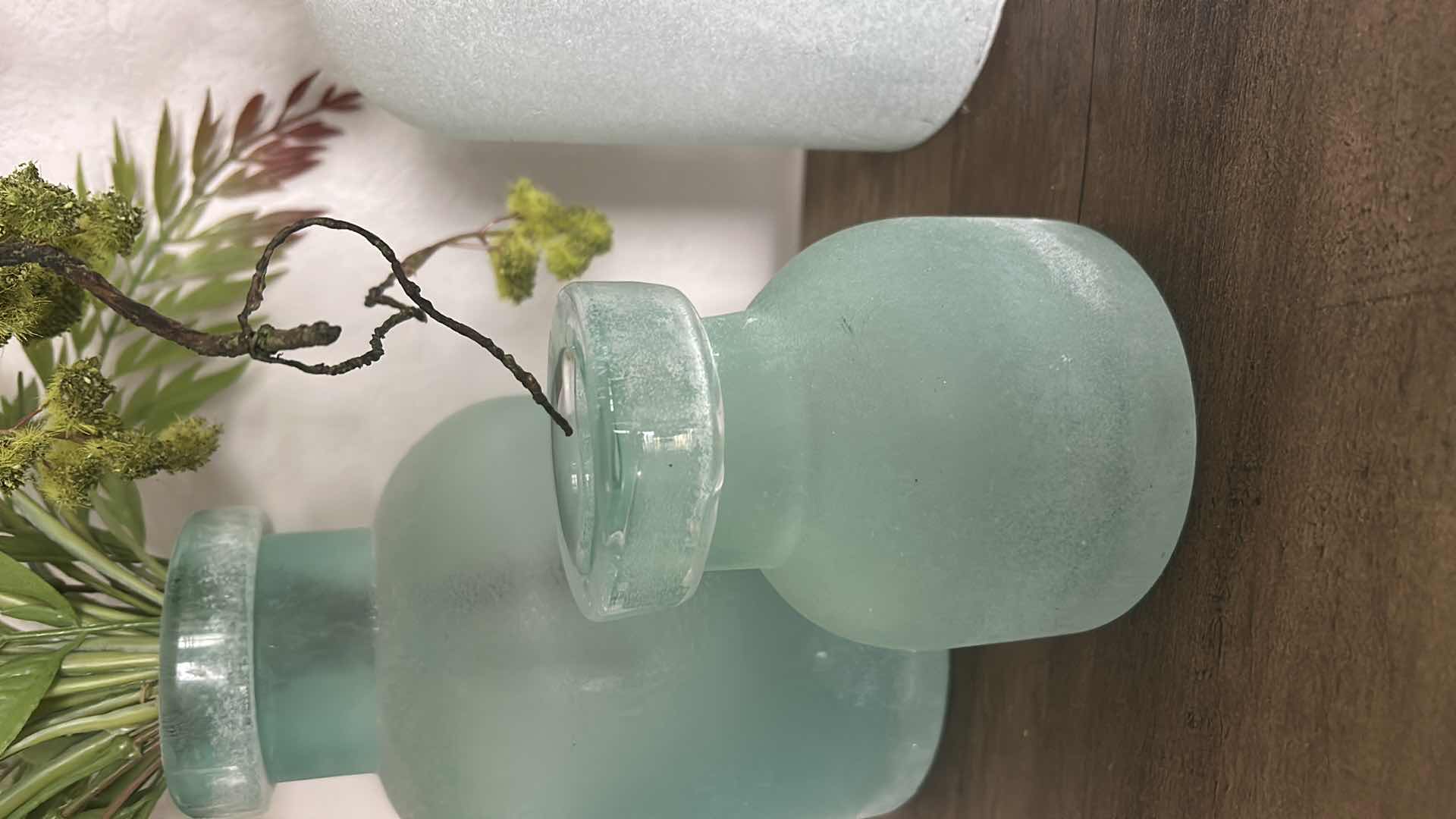 Photo 1 of 3 FROSTED GLASS VASES WITH FAUX FLOWERS  H8”