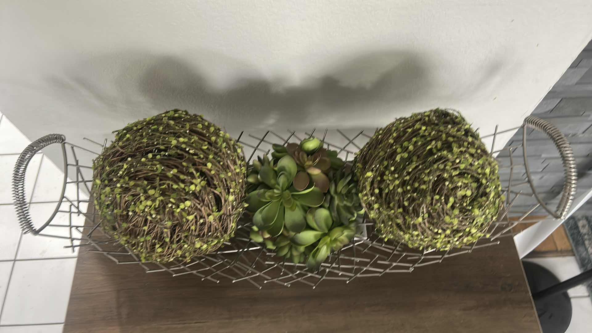 Photo 1 of METAL BASKET CENTERPIECE WITH TOPIARY 24” x 9” x H6”