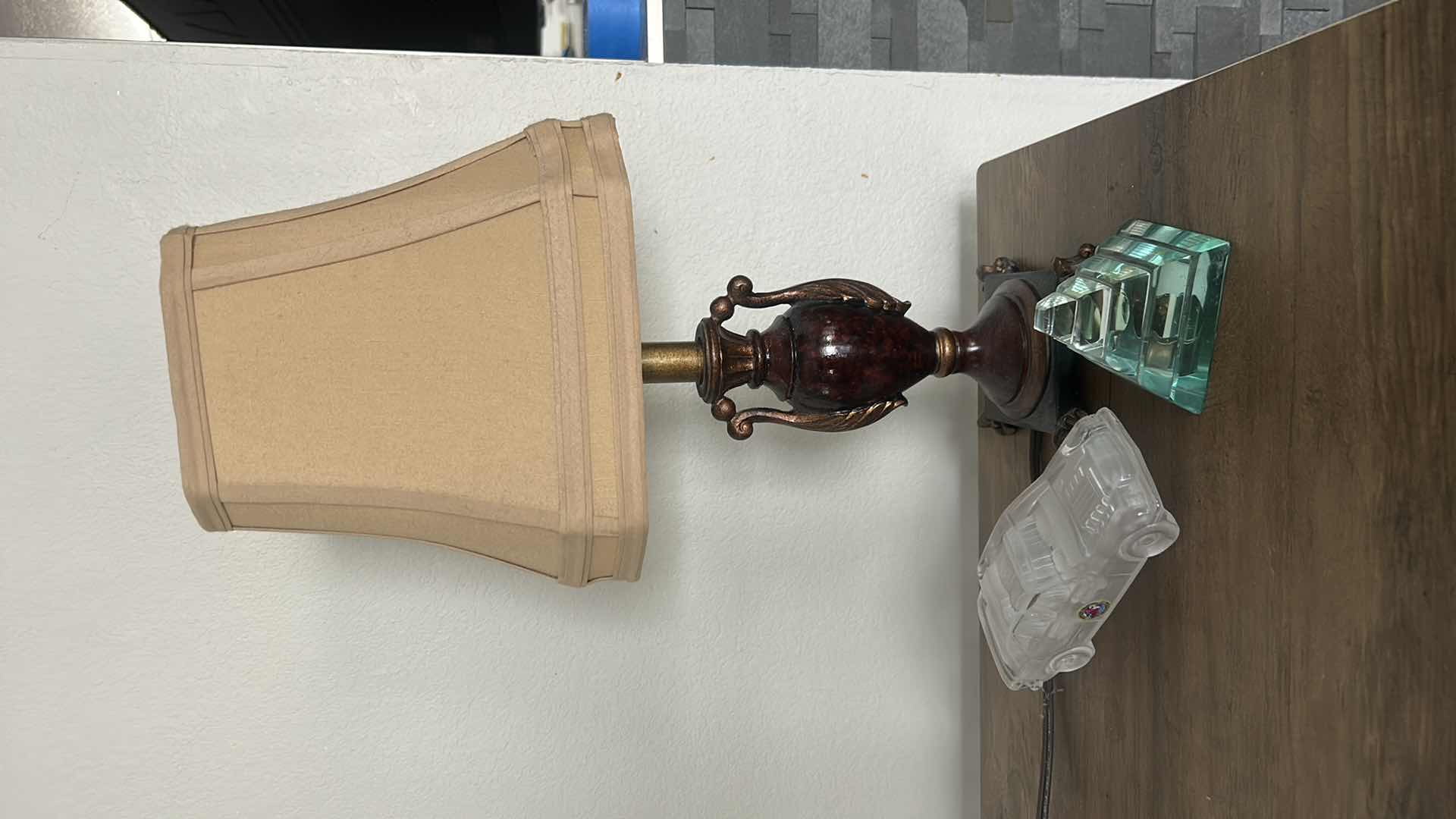 Photo 1 of HOME DECOR, RESIN LAMP H18” & GLASS CAR AND PYRAMID