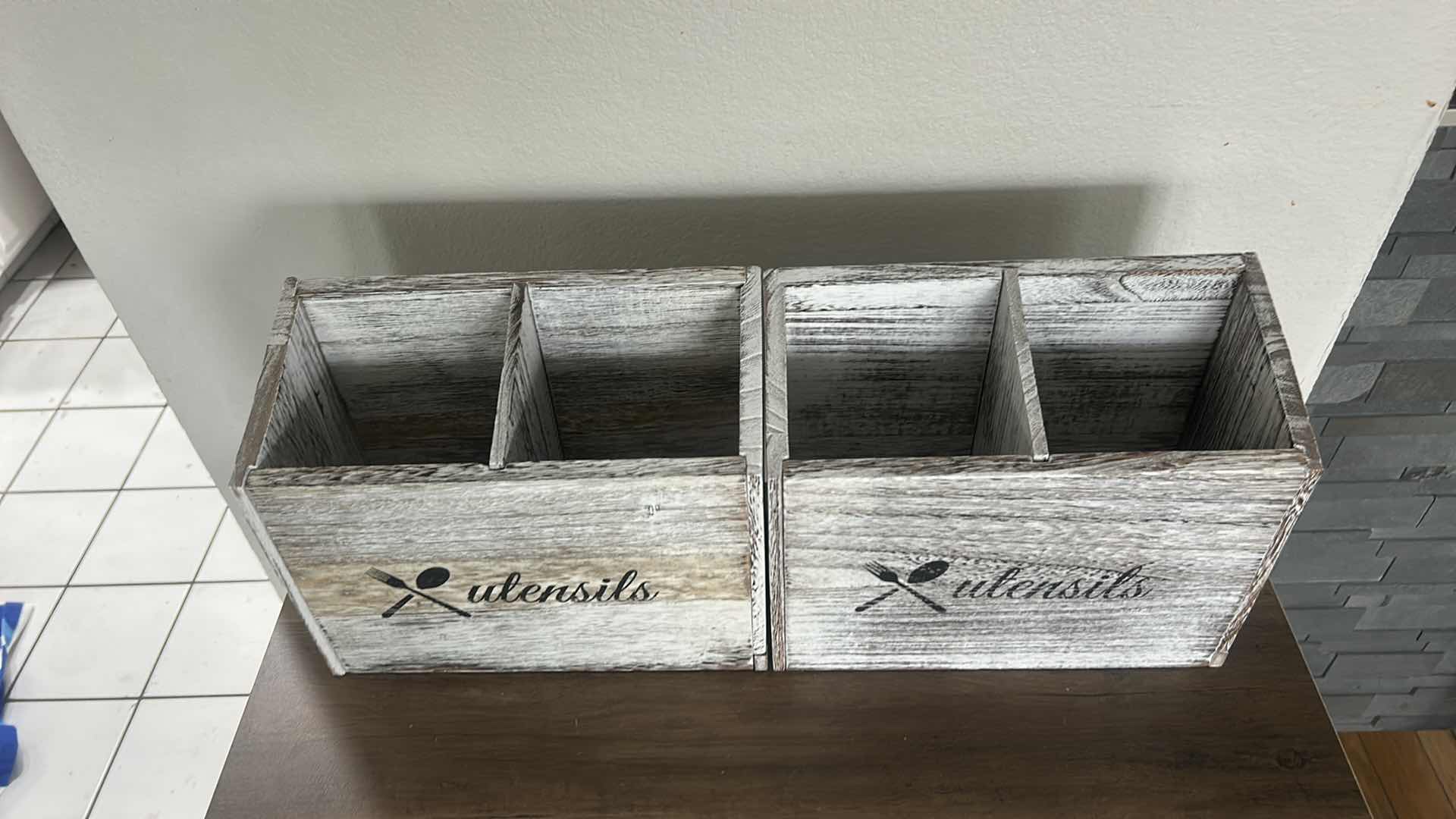 Photo 1 of TWO RUSTIC WOOD UTENSIL HOLDERS