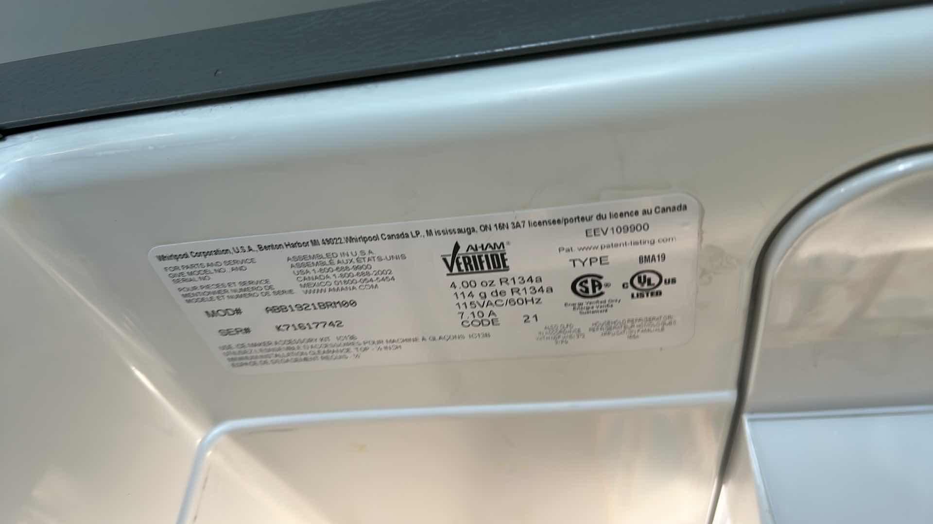 Photo 1 of AMANA REFRIGERATOR