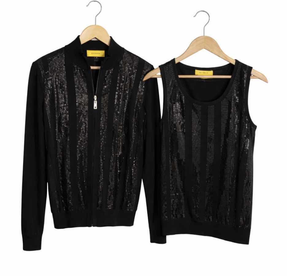 Photo 1 of ST JOHN DESIGNER BLACK W SILVER SWEATER W MATCHING TANK TOP (SIZE S/M)