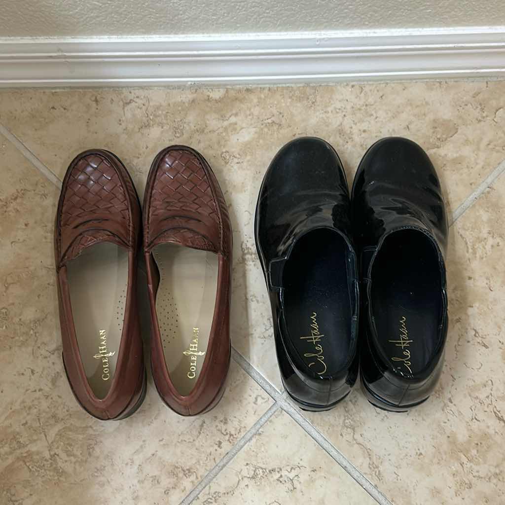 Photo 1 of 2- COLE HAAN BROWN LOAFERS, BLACK PATENT LEATHER  (SIZE 8N)