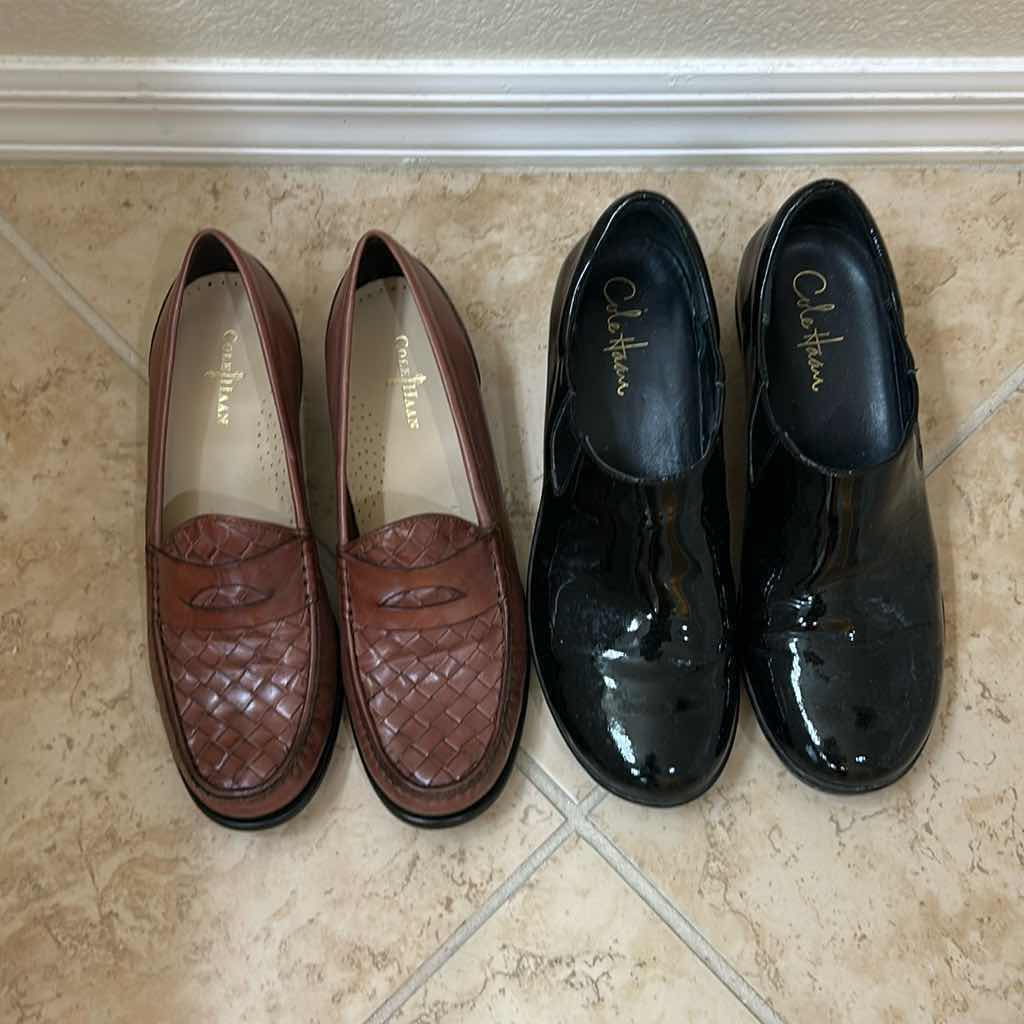 Photo 1 of 2- COLE HAAN BROWN LOAFERS, BLACK PATENT LEATHER  (SIZE 8N)
