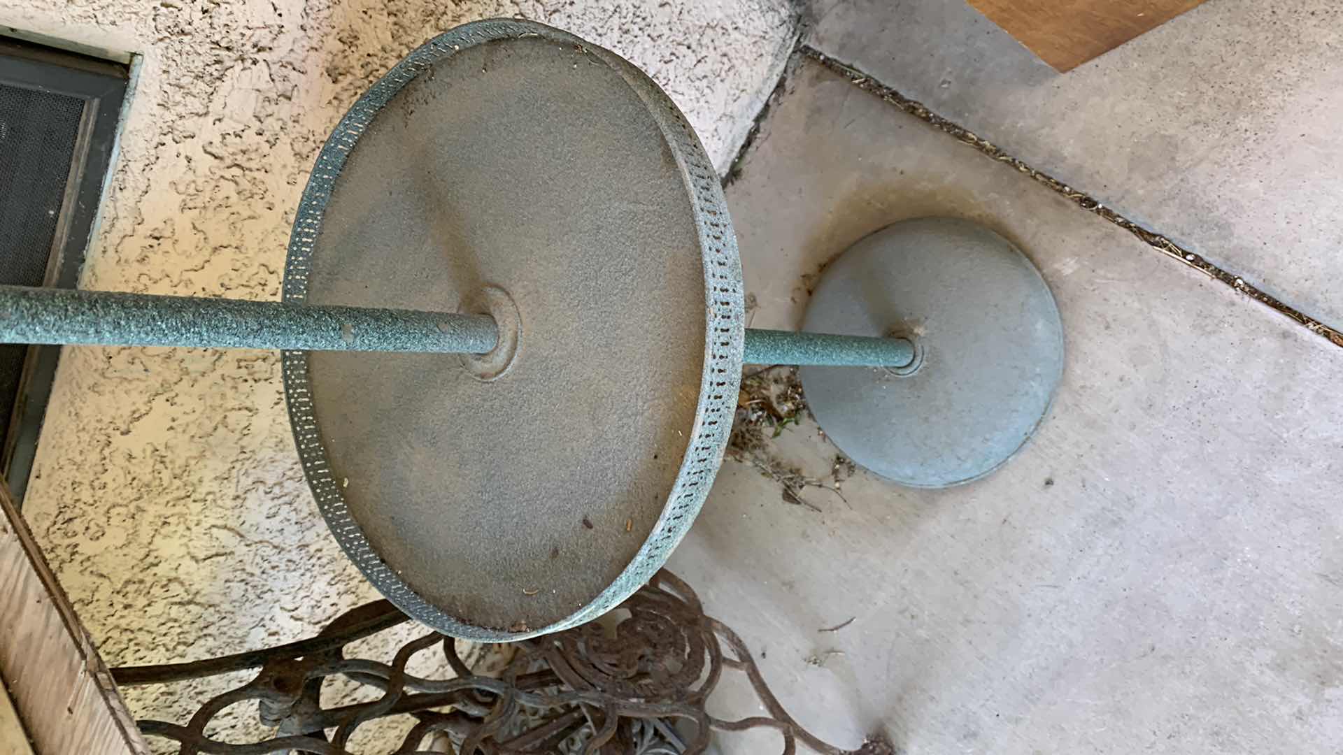 Photo 1 of VINTAGE GREEN TOLEWARE DOUBLE LIGHT FLOOR LAMP W INTEGRATED CIRCULAR TRAY H 57”