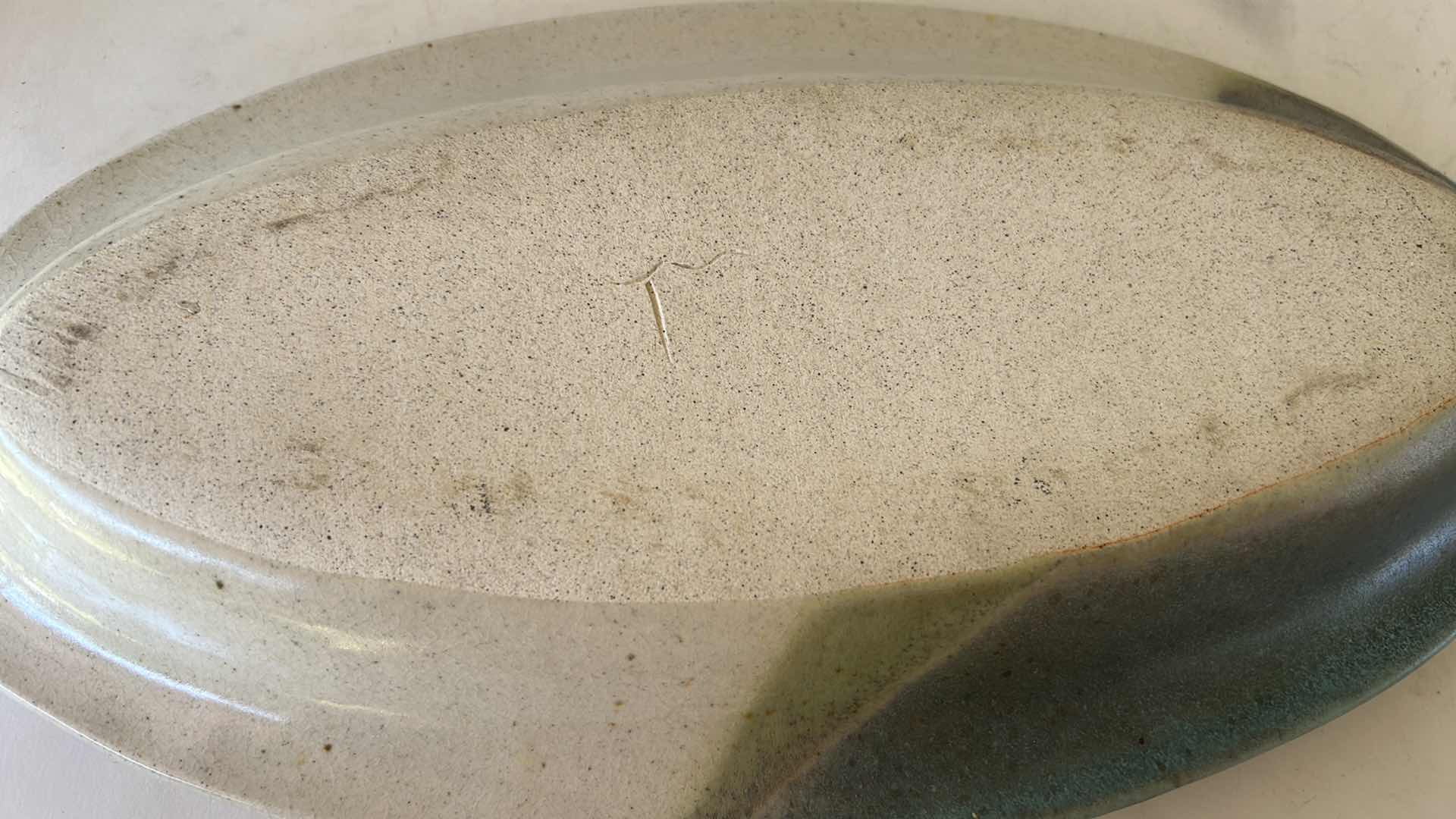 Photo 1 of HANDCRAFTED CERAMIC STUDIO ART OVAL SERVING TRAY W TEAL WHITE GLAZE
