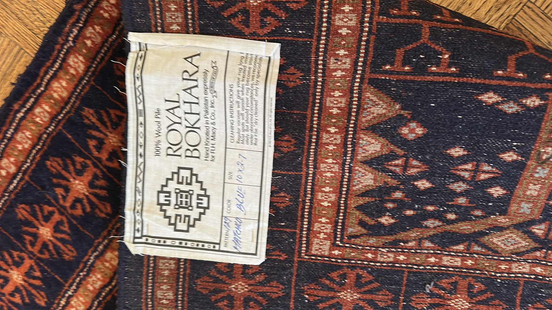Photo 1 of 100% WOOL PILE ROYAL BOKHARA NAVY BLUE HAND KNOTTED PAKISTAN RUNNER 10’ X 32”