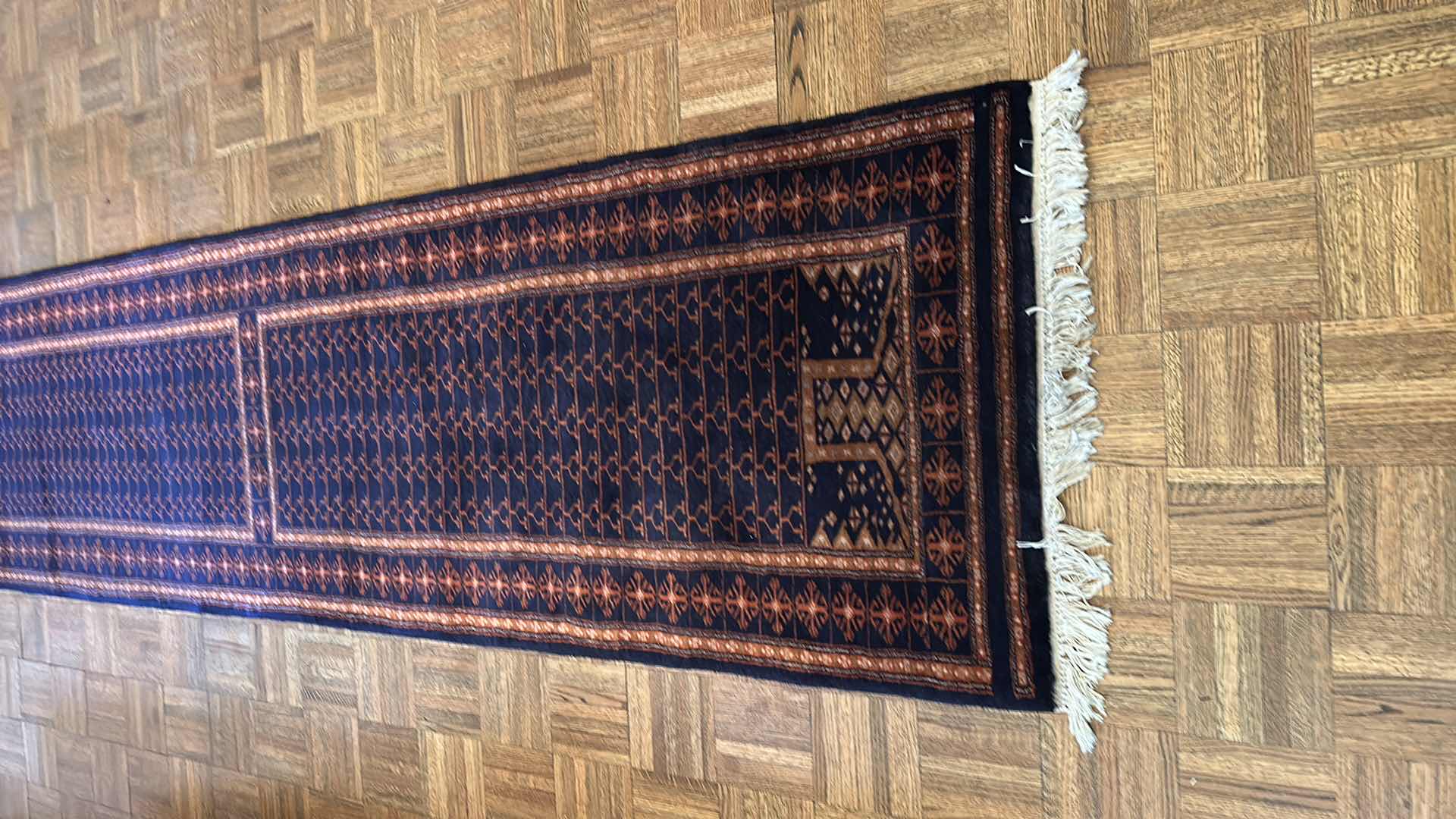 Photo 1 of 100% WOOL PILE ROYAL BOKHARA NAVY BLUE HAND KNOTTED PAKISTAN RUNNER 10’ X 32”