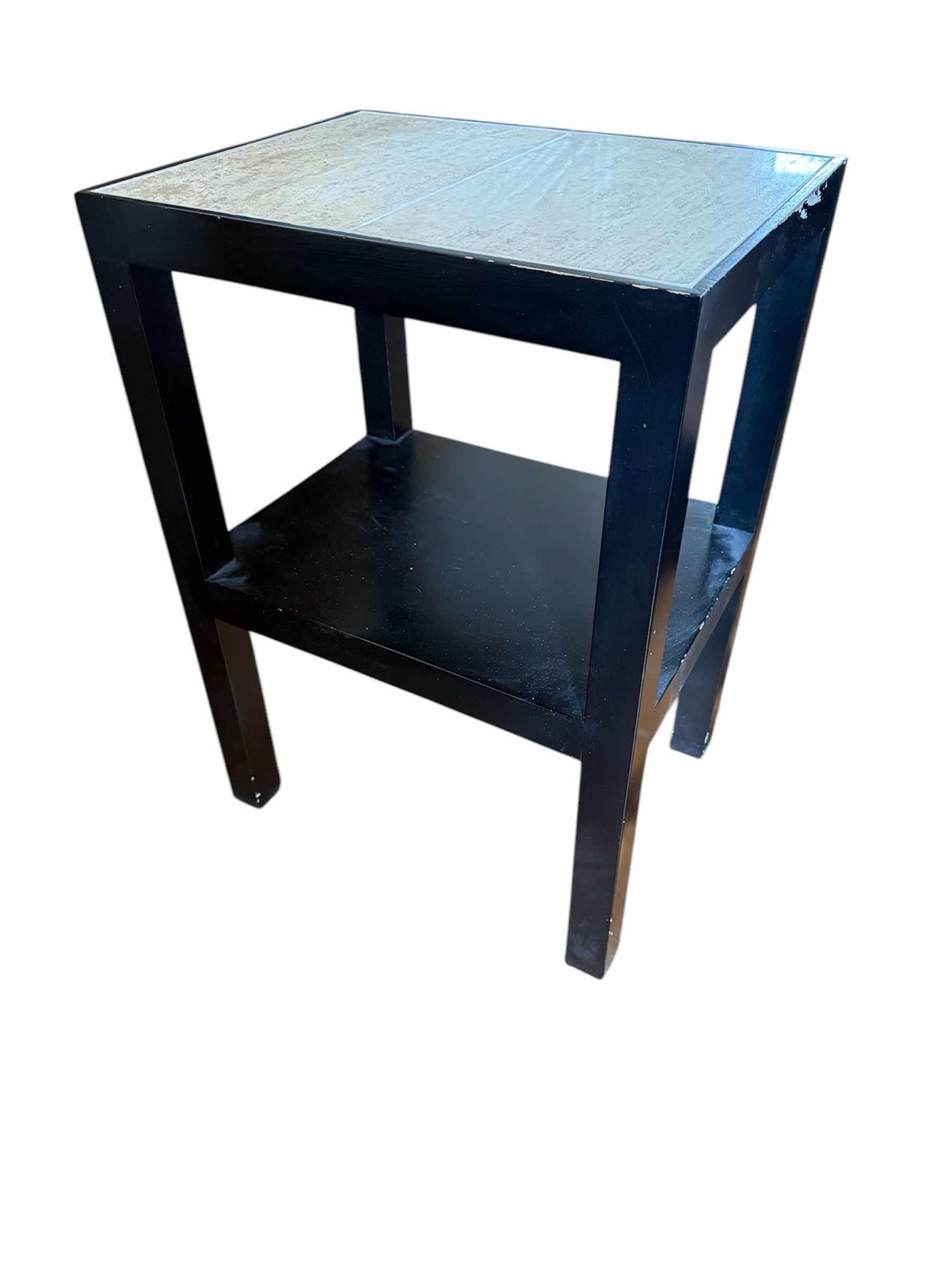 Photo 1 of 2-BLACK WOOD W STONE TOP ACCENT TABLES 27”x13” H24”