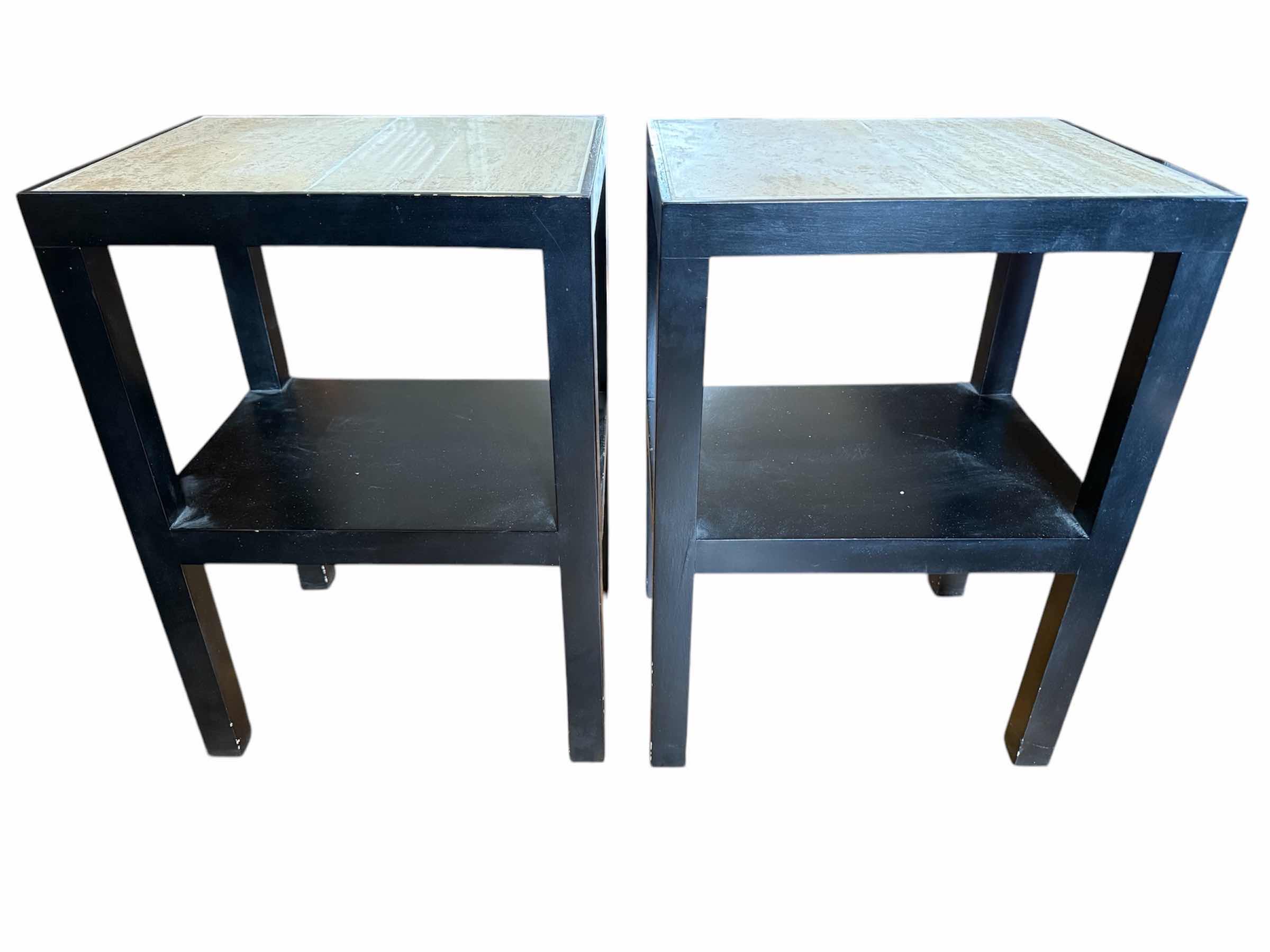 Photo 1 of 2-BLACK WOOD W STONE TOP ACCENT TABLES 27”x13” H24”