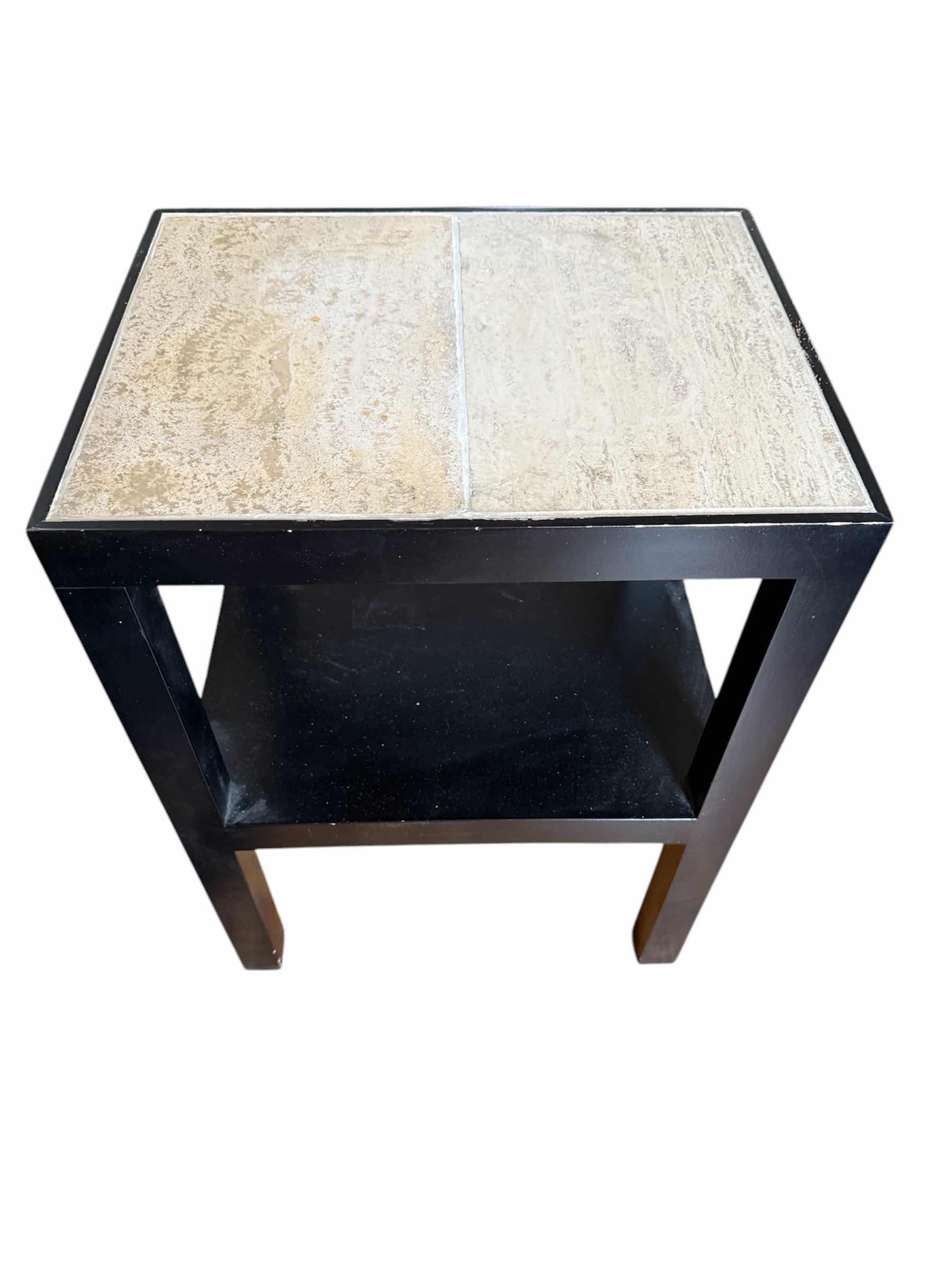 Photo 1 of 2-BLACK WOOD W STONE TOP ACCENT TABLES 27”x13” H24”
