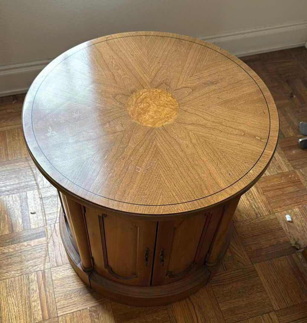 Photo 2 of 24” ROUND MID CENTURY DRUM END TABLE H24”