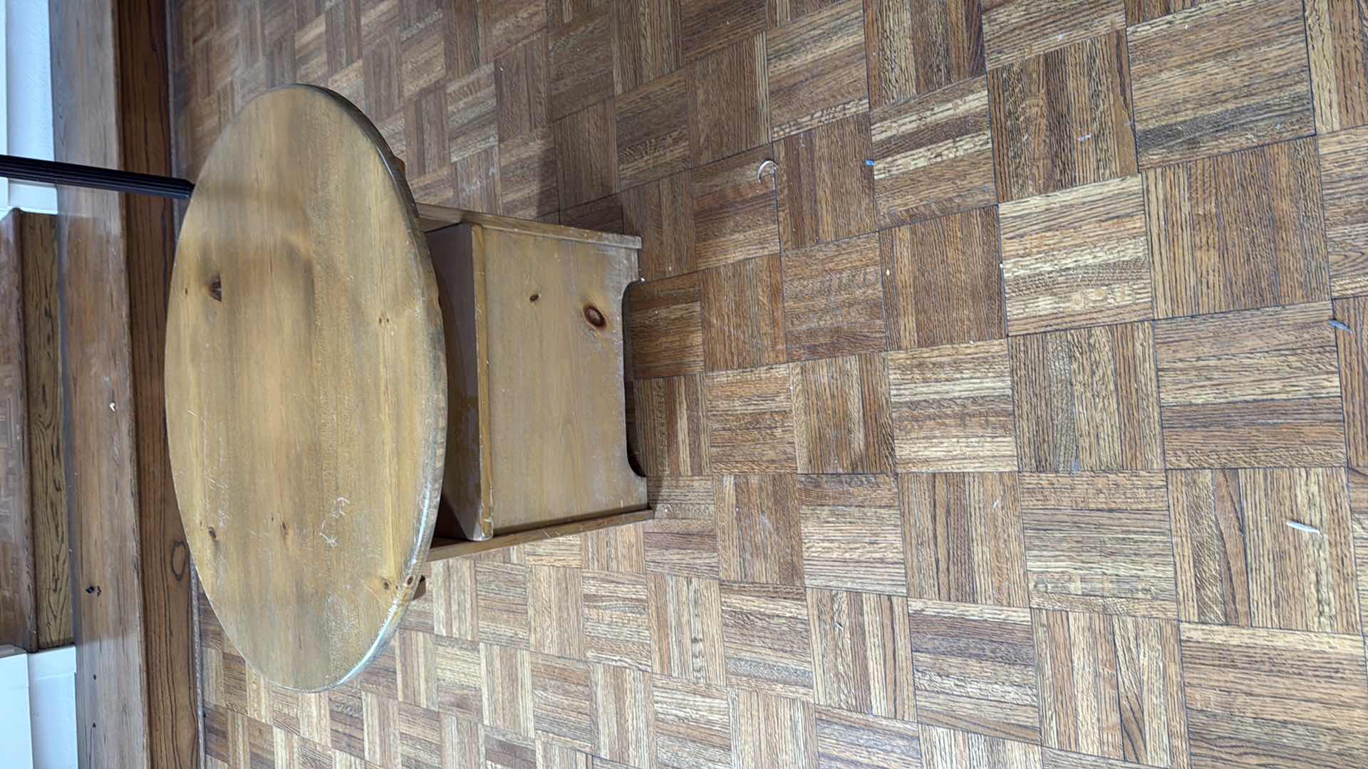 Photo 1 of VINTAGE PINE HUTCH SIDE TABLE 31” D H22”