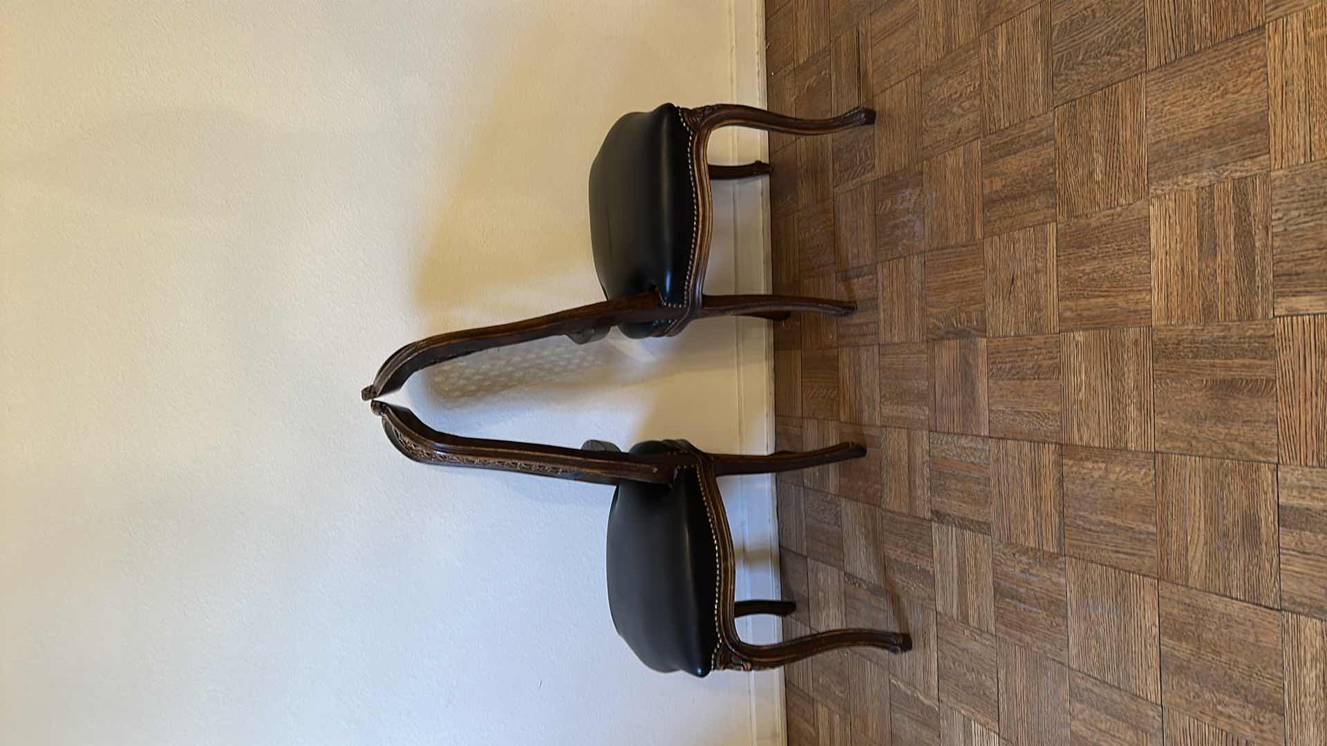 Photo 5 of 2- ANTIQUE FRENCH CANE DINING SIDE CHAIRS W LEATHER SEATS 
