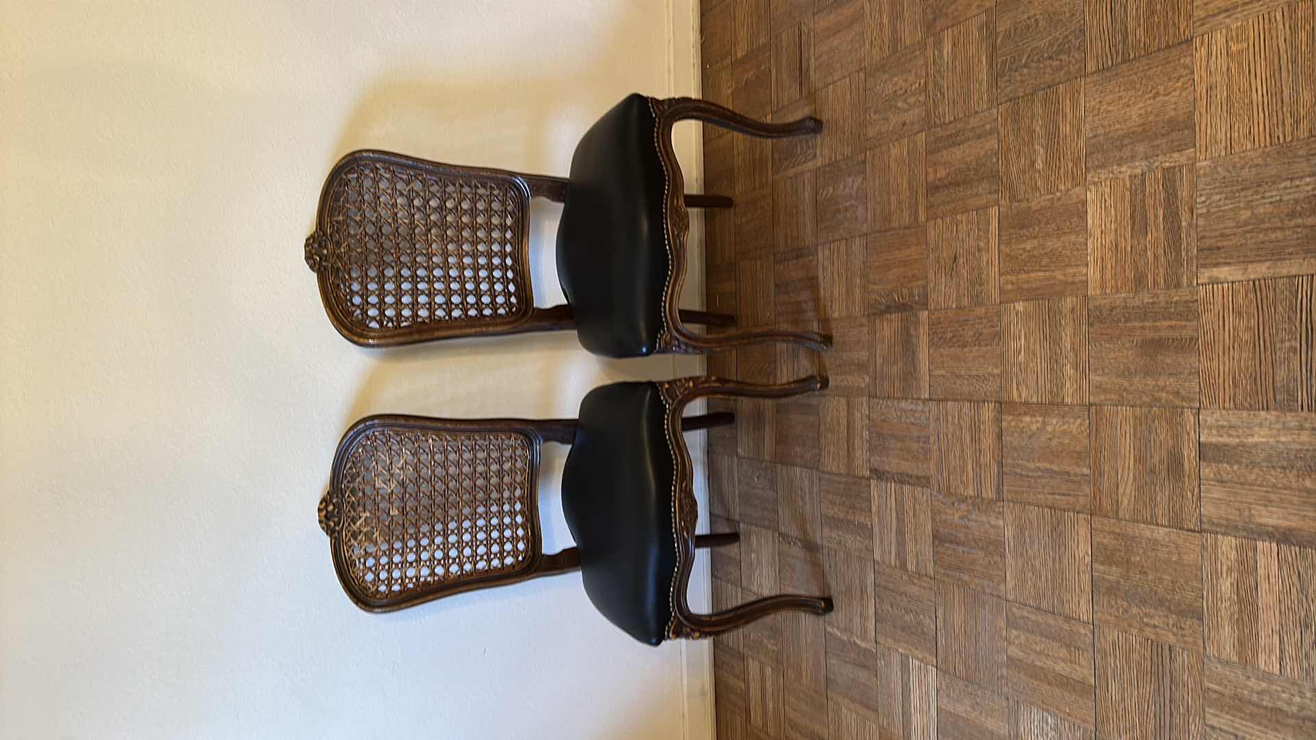 Photo 2 of 2- ANTIQUE FRENCH CANE DINING SIDE CHAIRS W LEATHER SEATS 