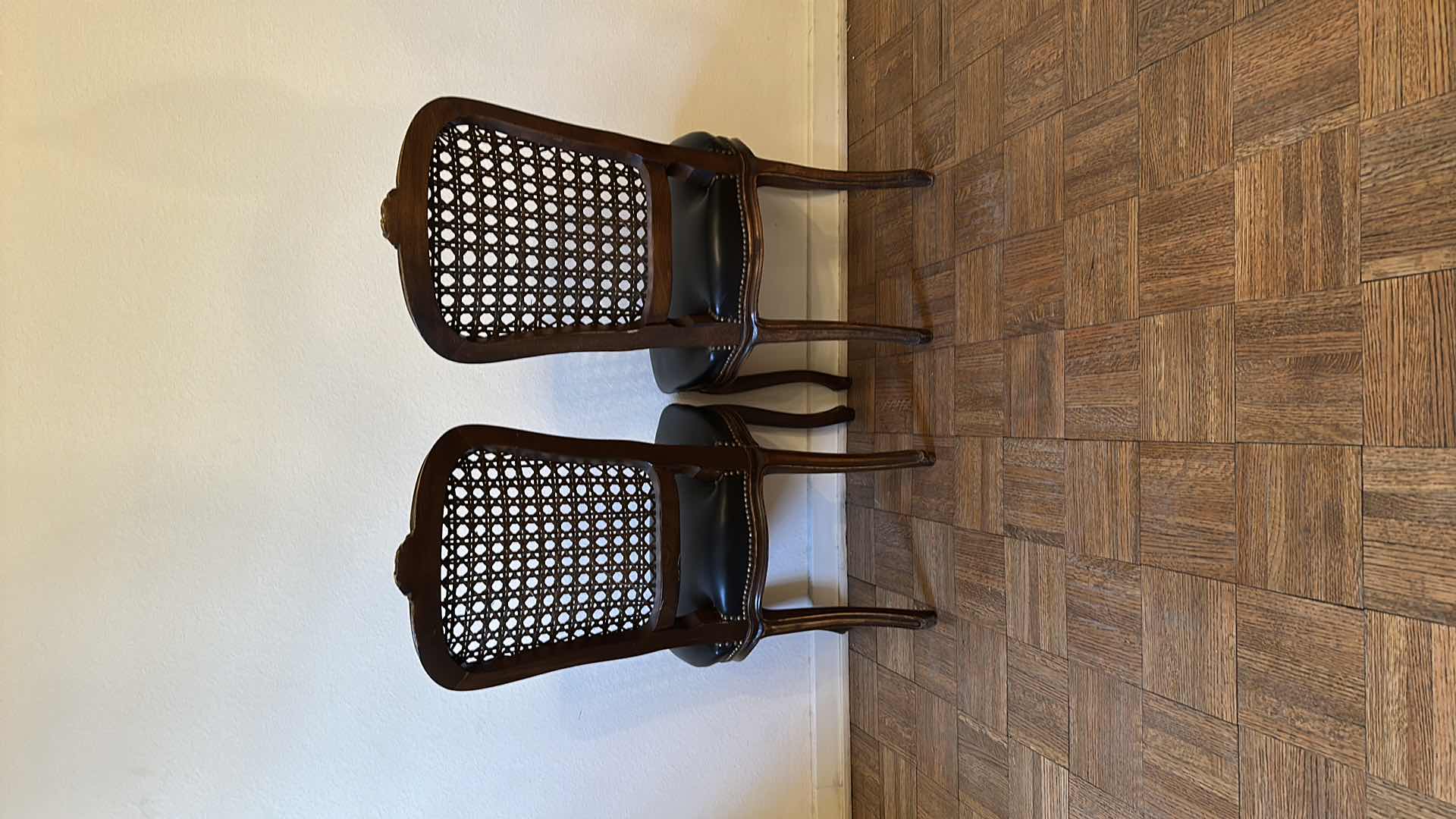 Photo 3 of 2- ANTIQUE FRENCH CANE DINING SIDE CHAIRS W LEATHER SEATS 