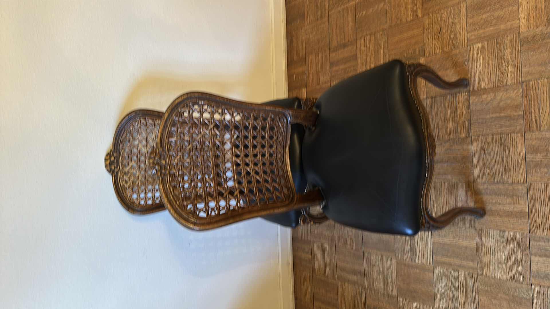 Photo 1 of 2- ANTIQUE FRENCH CANE DINING SIDE CHAIRS W LEATHER SEATS 