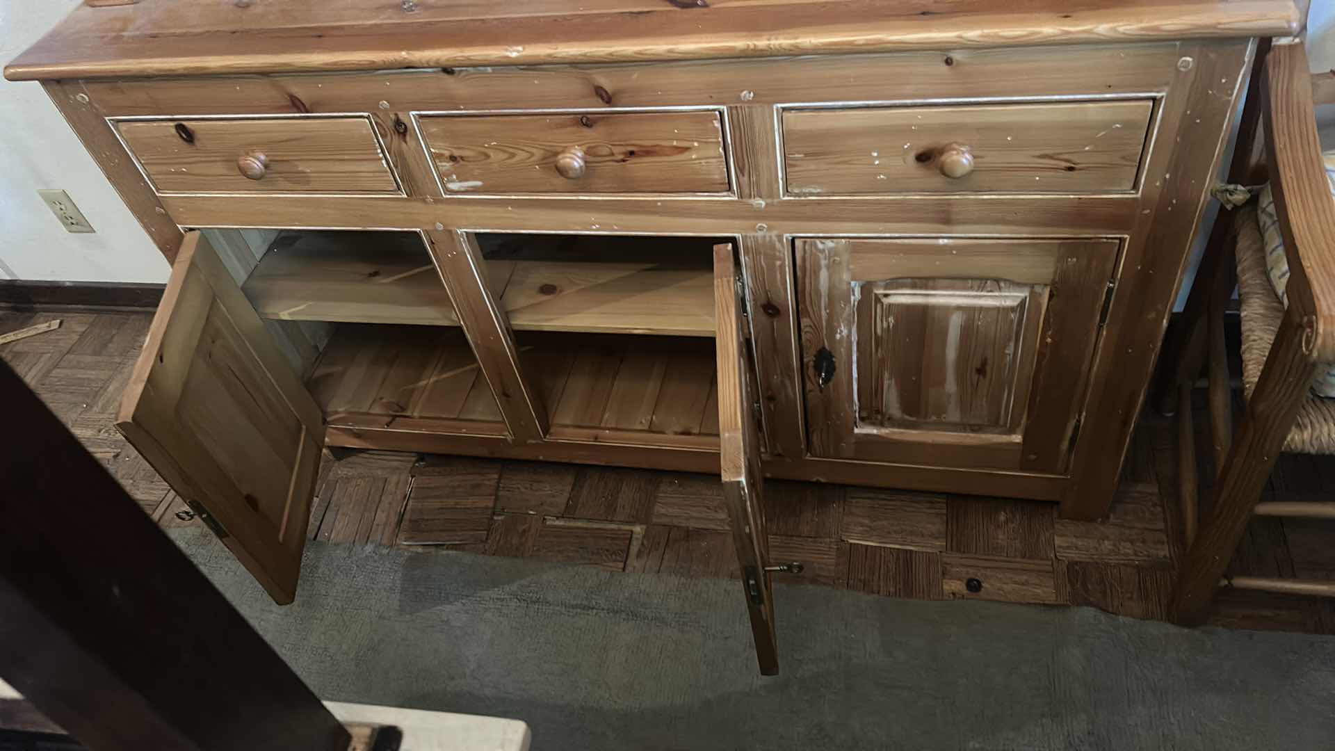 Photo 1 of ENGLISH PINE STEPBACK CUPBOARD W PLATE RACK, SCALLOPED DETAILS 59” x 21"  H79"