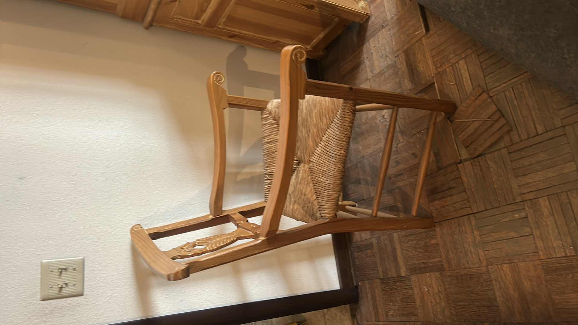 Photo 4 of 2-VINTAGE 1980'S SOLD WOOD RUSH DINING ARM CHAIRS W CARVED SWANS