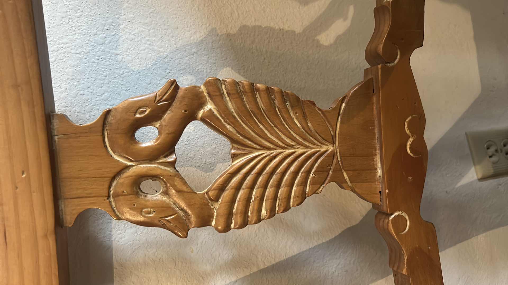 Photo 1 of 2- VINTAGE 1980'S SOLID WOOD RUSH DINING ARM CHAIRS W CARVED SWANS H29"